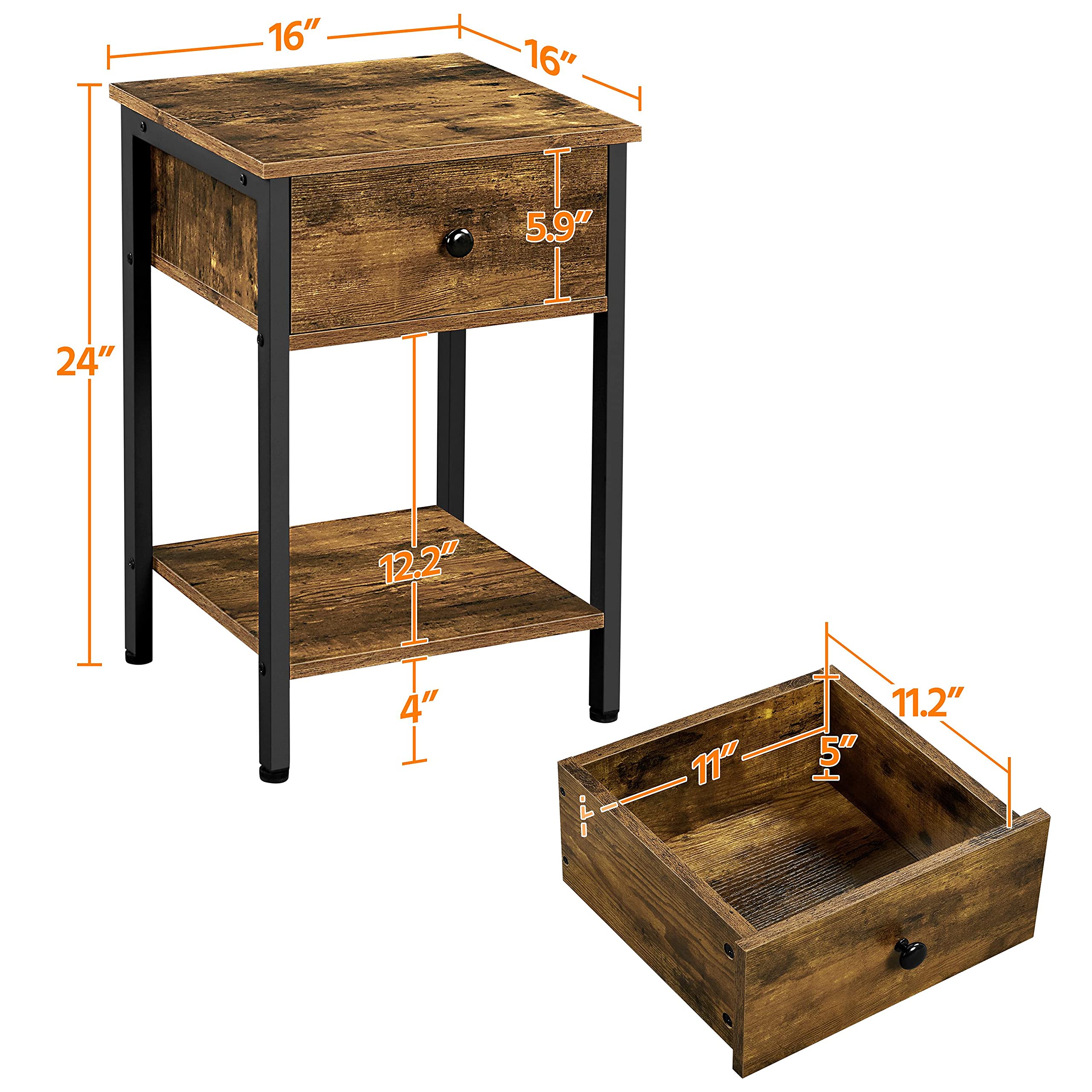 Buy Yaheetech Set of 2 End Tables with Drawer and Open Shelf