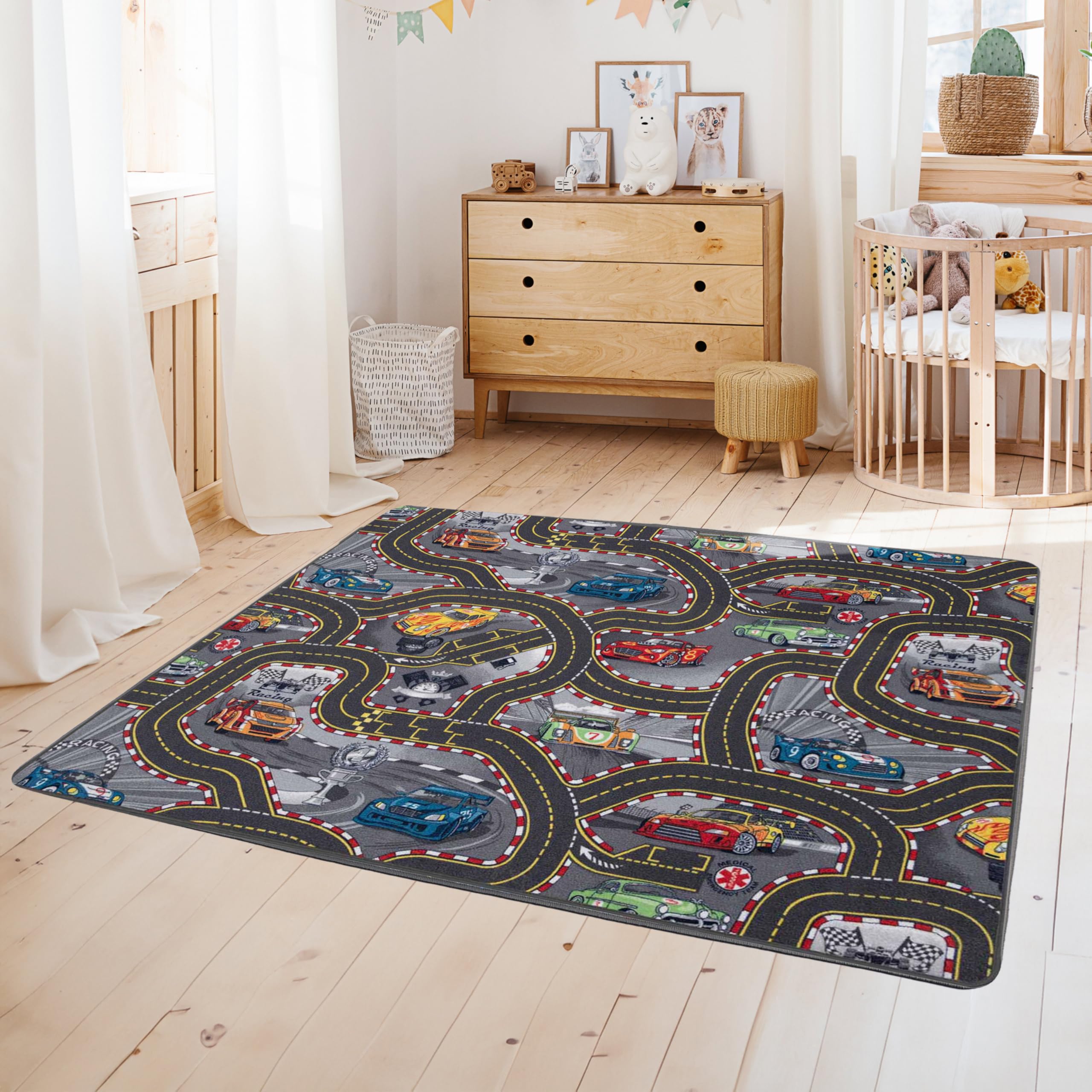 Primaflor Kinderteppich Cars 140x200 cm | Interaktiver Teppich mit Straßendesign, Made in Europe | Ideal für Jungen & Mädchen im Kinderzimmer
