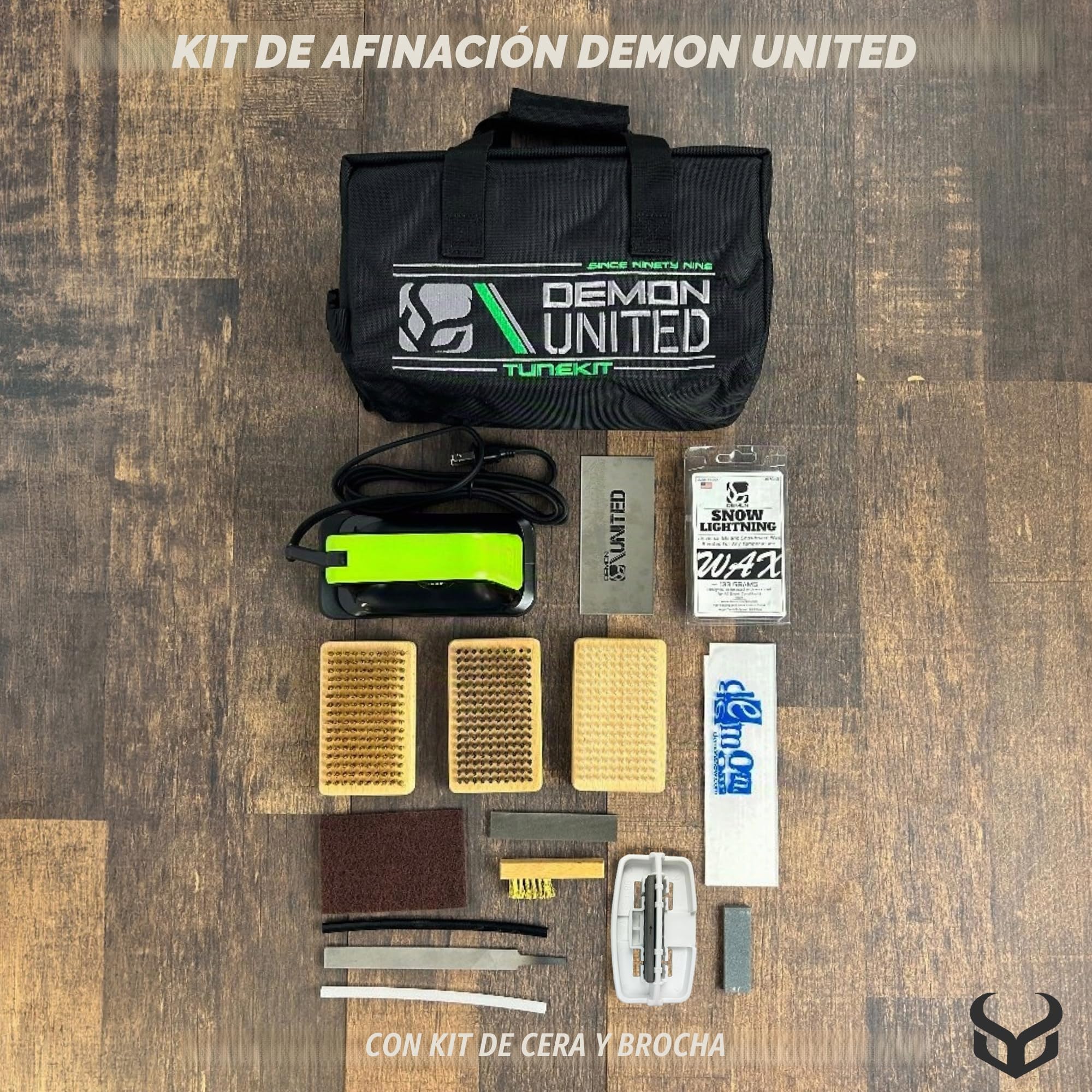 Demon - Kit Completo de afinación de esquí con Cera y Cepillo - Kit de afinación de Snowboard