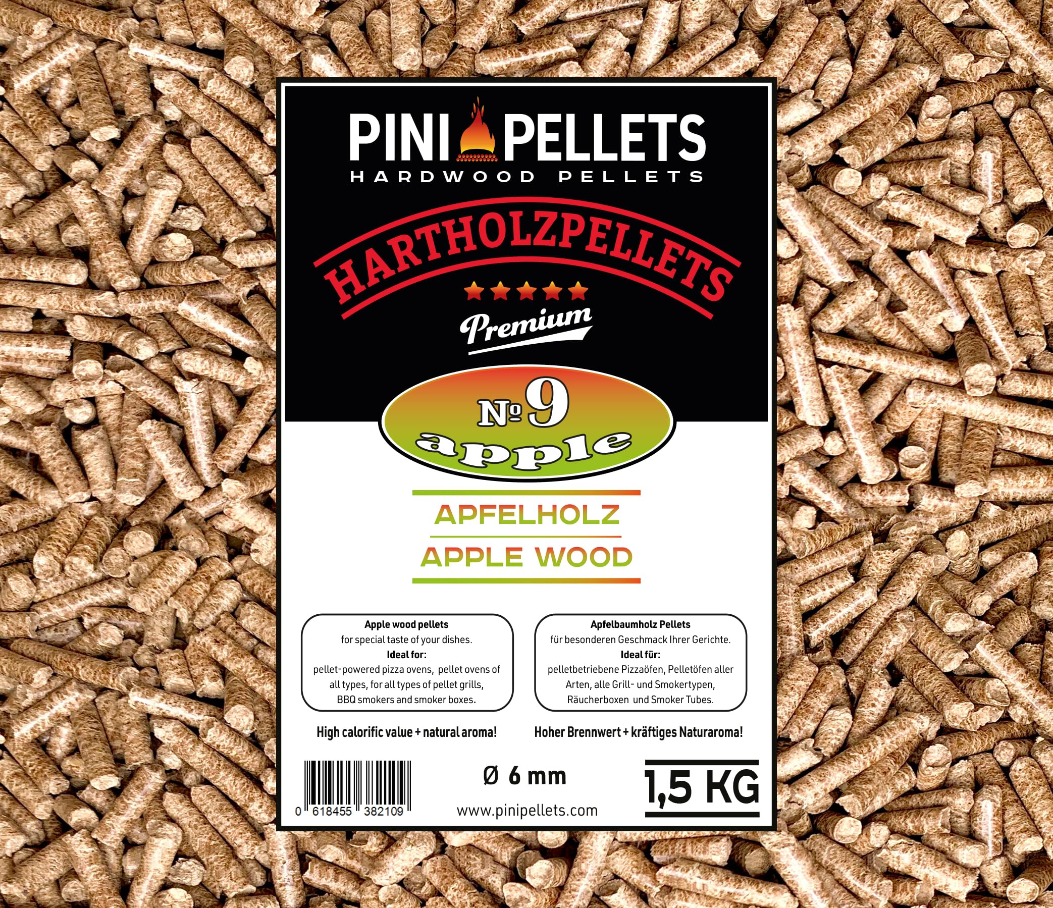 Barbecue Pellets No. 9 Apple 1.5 kg BBQ Hardwood Pellets for Grilling Smoking Smoking