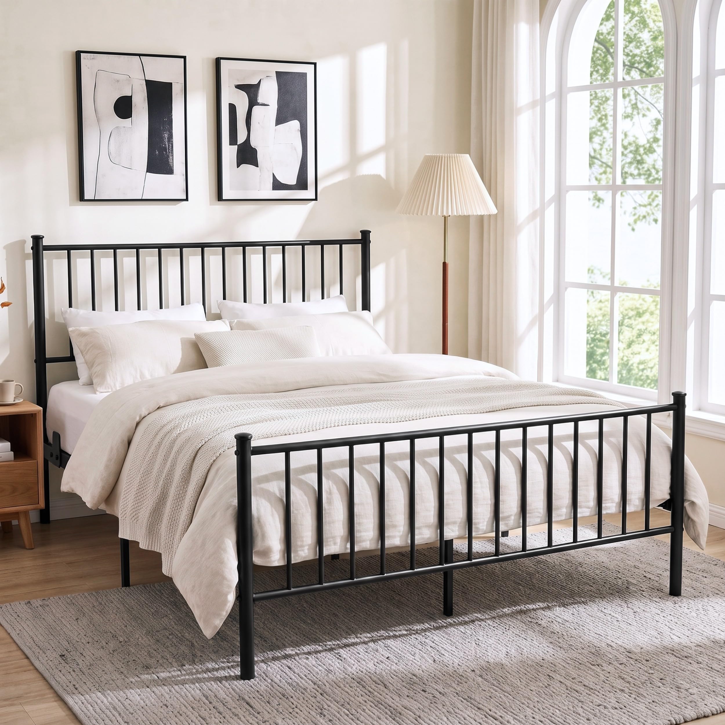 Blisswood Double Bed Frame Metal 4FT6, Heavy Duty Metal Bed Frame with Vertical Headboard and Footboard, Solid Slatted Base, Under Bed Storage, No Box Spring Needed, 196 × 139 × 113 cm, Black