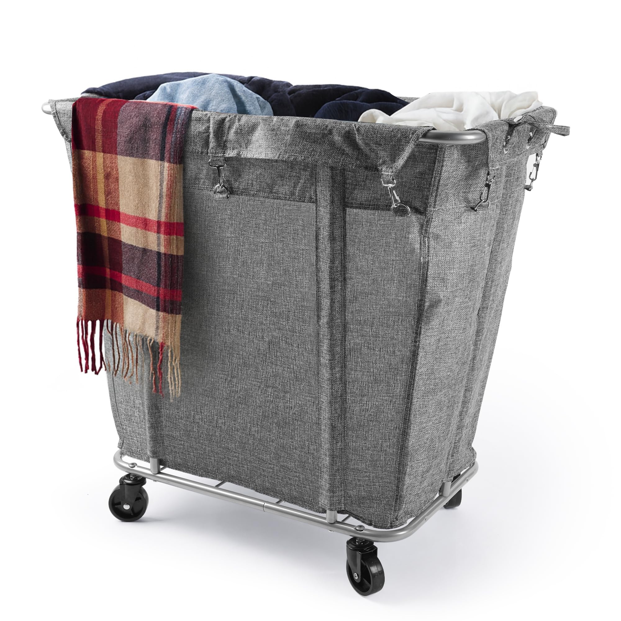 PLKOW Laundry Cart with Wheels 320L Large Rolling Laundry Cart for Commercial/Home, Rolling Laundry Basket with Steel Frame and Waterproof Lining, 9 Bushel, 32.3L x 19.7W x 30.7H Inch, Grey