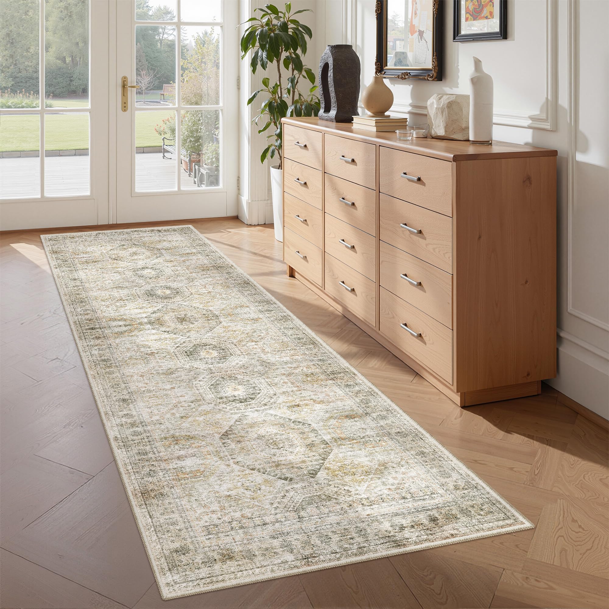 Restydon Washable Runner Rugs for Bedroom - 2x6 Runner Rug Non Slip, Ultra-Thin Entryway Runner, Soft Abstract Kitchen Runner for Hallway, Laundry, Bathroom, Indoor Door Mat(2'x6', Grey/Yellow) โ image 1