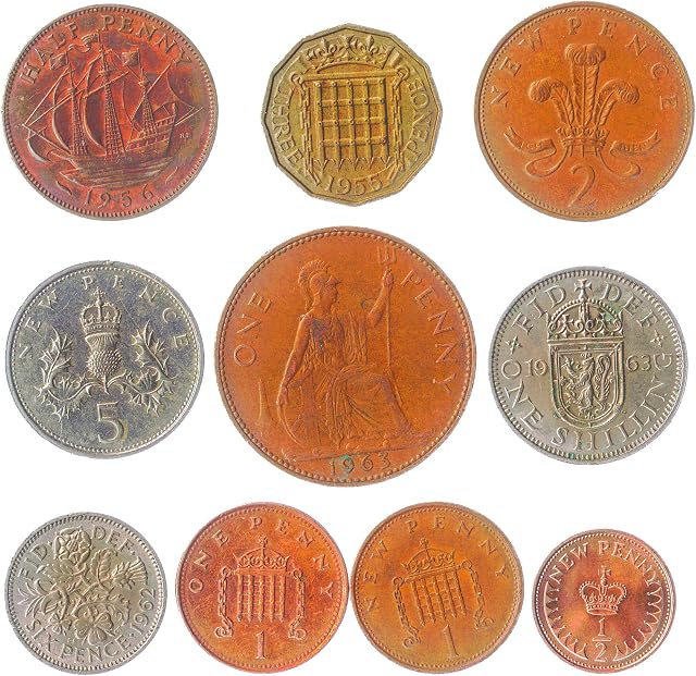 10 Old Coins from Uk England Great Britain Coins Pound Penny Shilling Pence | Perfect Choice for Your Coin Bank Coin Holders and Coin Album