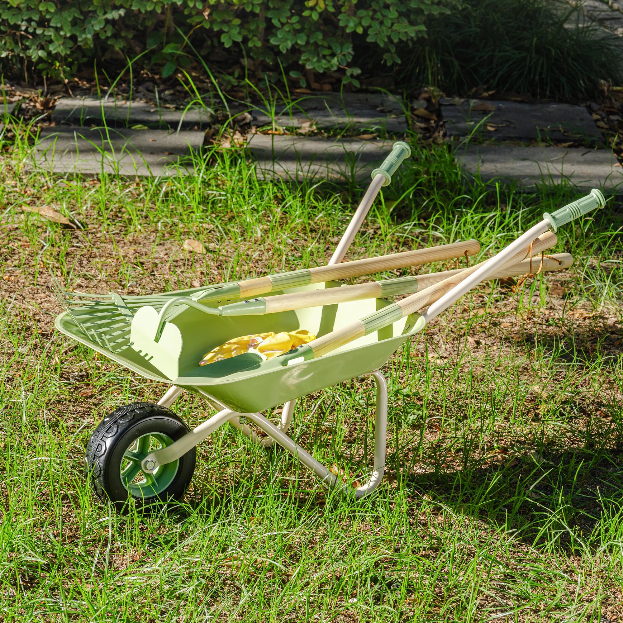 ROBUD Juego de jardinería con carretilla para niños, 6 piezas herramientas de jardín a partir de 3 años