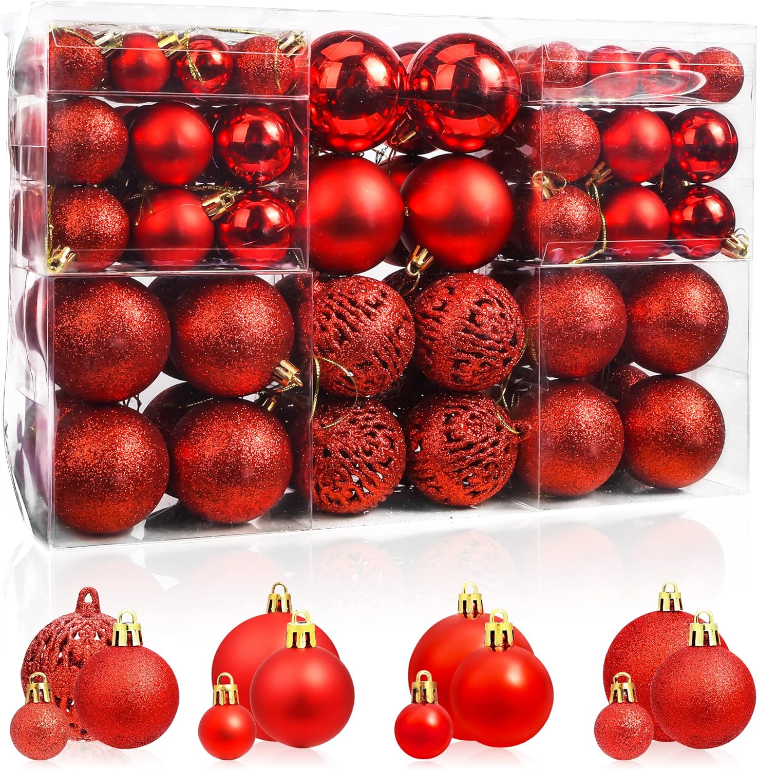 BrizLabs 100 Piezas Bolas de Navidad, Adornos Aarbol Navidad para Habitación Interior Boda Fiesta de Cumpleaños Decoración Navideña, Rojo