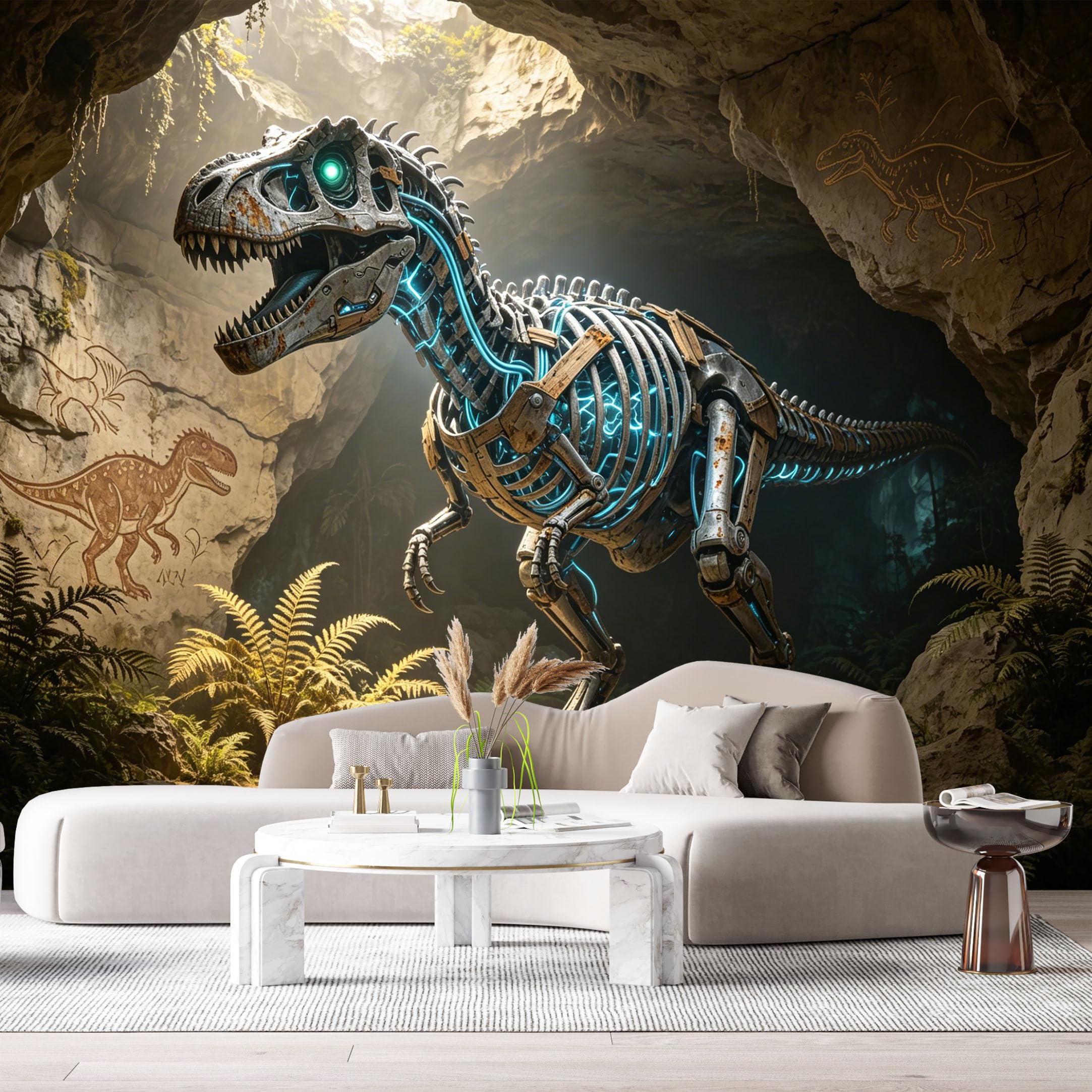 Custom Size Wall Mural Beast Cyber Fossil Neon SciFi Metal Creature Cave Art Futuristic Mech Beast SelfAdhesive Art Prints Removable Large Wallpaper Esports Game Room Studio