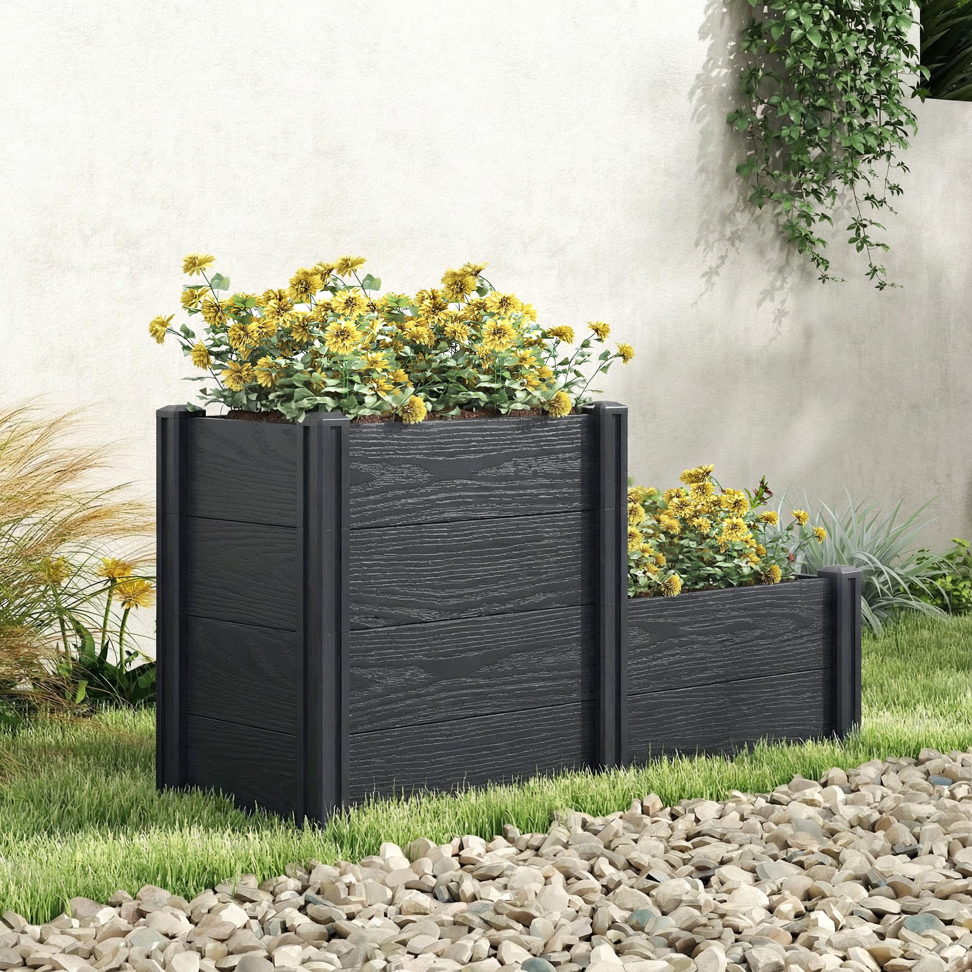 Outsunny Jardinière surélevée 3 Niveaux Fond Ouvert Potager Jardin 120x80x64 cm Effet Bois Gris