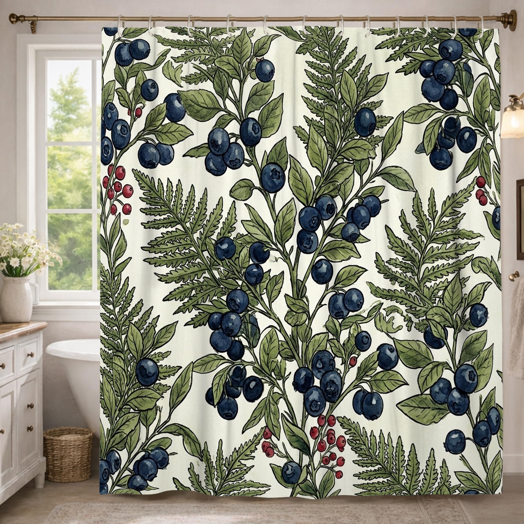 Rideau de douche anti éclaboussures grand format en tissu imperméable fougère