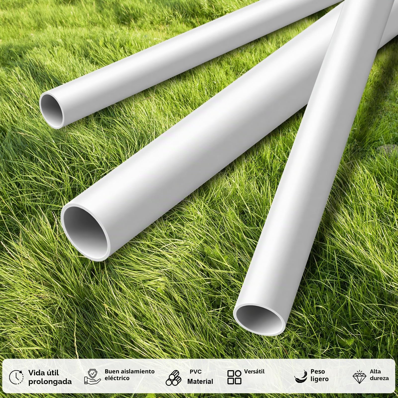 Tubo de instalación M32, 10 m, rígido, PVC, para cable eléctrico, ignífugo, con 20 abrazaderas de cable, tubo de 32 mm para instalación en superficie, color blanco