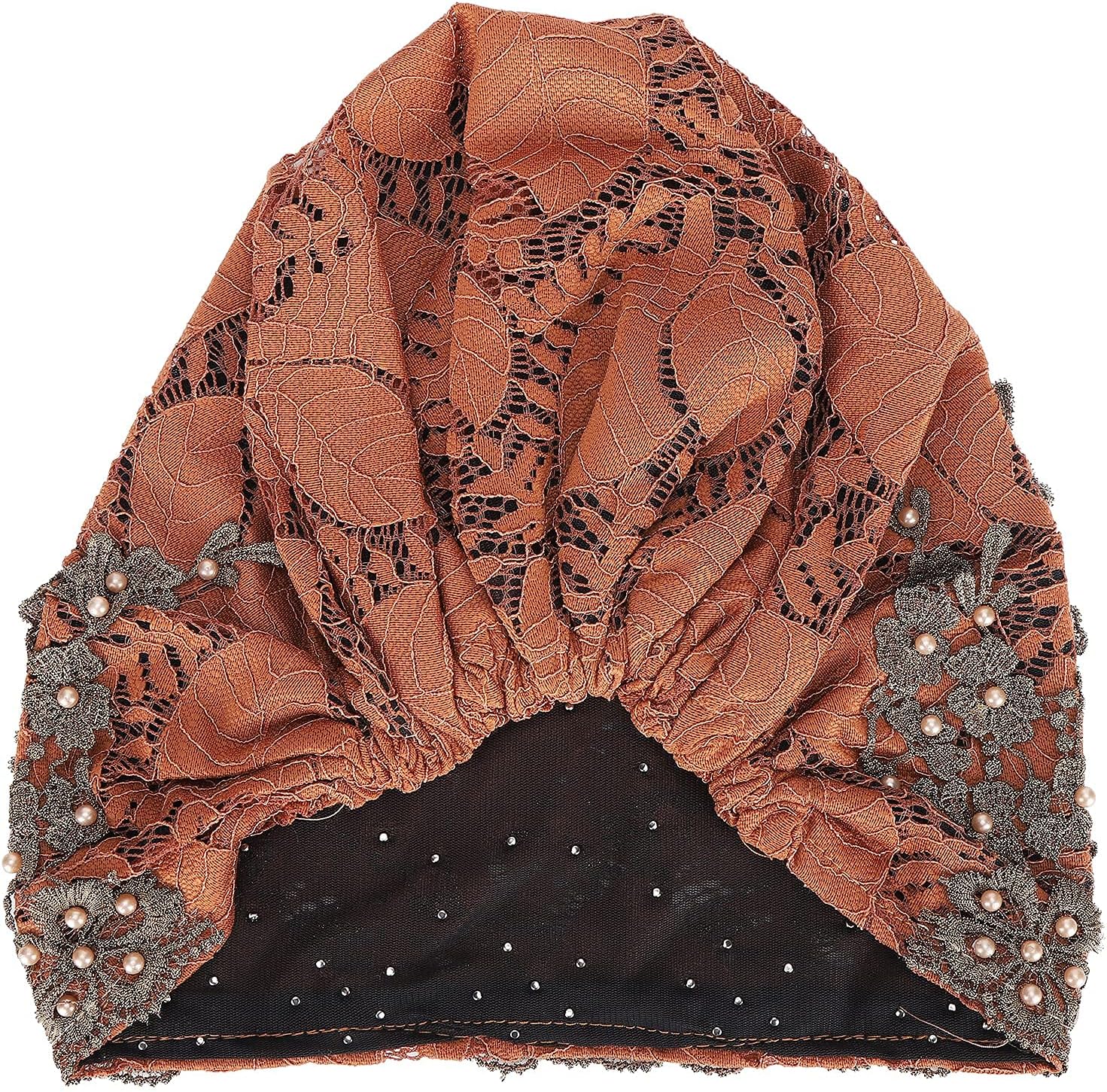 Women’s Lace Bonnet, Beaded Design Elastic Back | Lightweight breathable lace reduces stuffiness, stretchable fit for most heads, easy on/off, beaded accent for casual style,