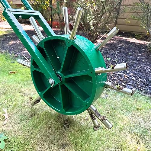 Landzie AeroCore Duo Rolling Lawn Aerator – Manual Core Plug Aerator with Chamfered Hollow Tines – Heavy-Duty 38.8 Pound Wheel Aerator Lawn Tool – Push Yard Aerator Aeration Tool for Lawn Plugs