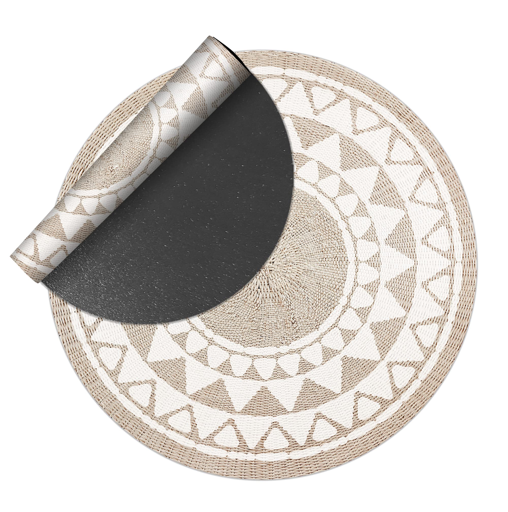 VINILIKO Design | Tapis Vinyle Rond uni imprimé - Khamba Beige [diamètre] 100 cm - Intérieur et extérieur, antidérapant, imperméable, Lavable - Plusieurs Tailles - Tapis Vinyle pour Salon, terrasse