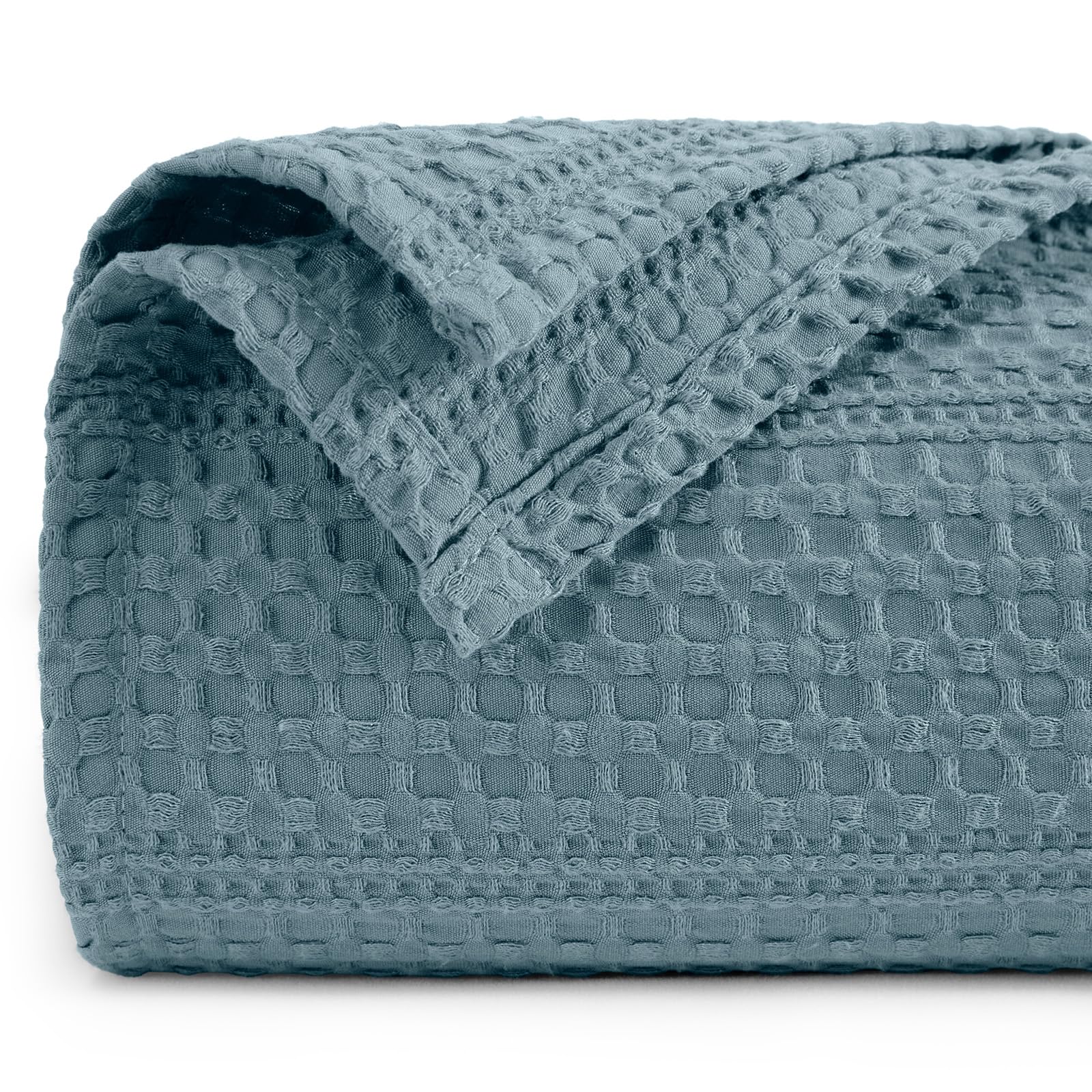 phf lightweight waffle weave blanket queen size 90"x 90", soft woven summer blanket for hot sleepers - aesthetic home decor for couch bed sofa, pet friendly, stormy blue