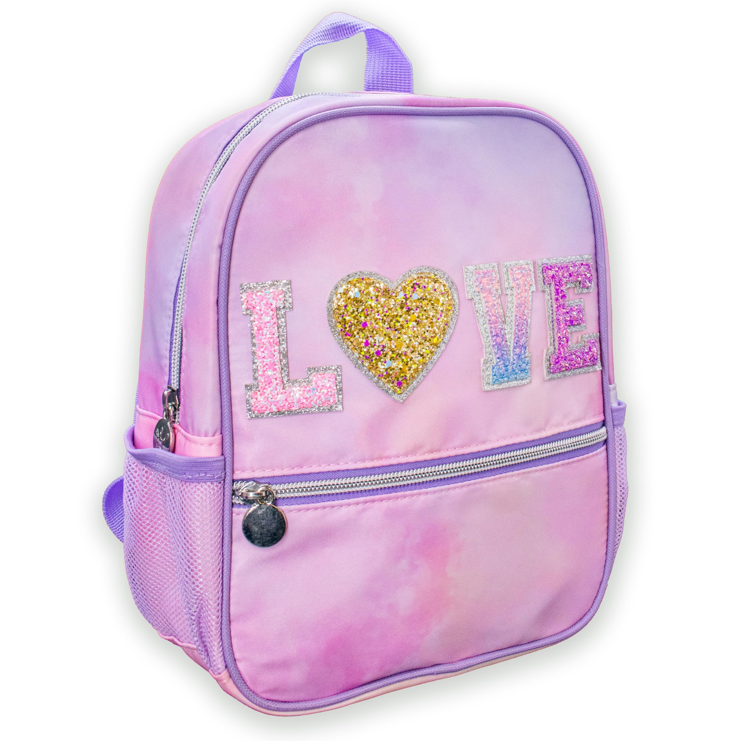 FROG SAC Mini Toddler School Backpack for Girls, Pink Preschool Kids Backpacks, Small Daycare School Bookbag, Tie Dye Glitter Little Girl Travel Back Pack Bag (LOVE - Tie Dye)