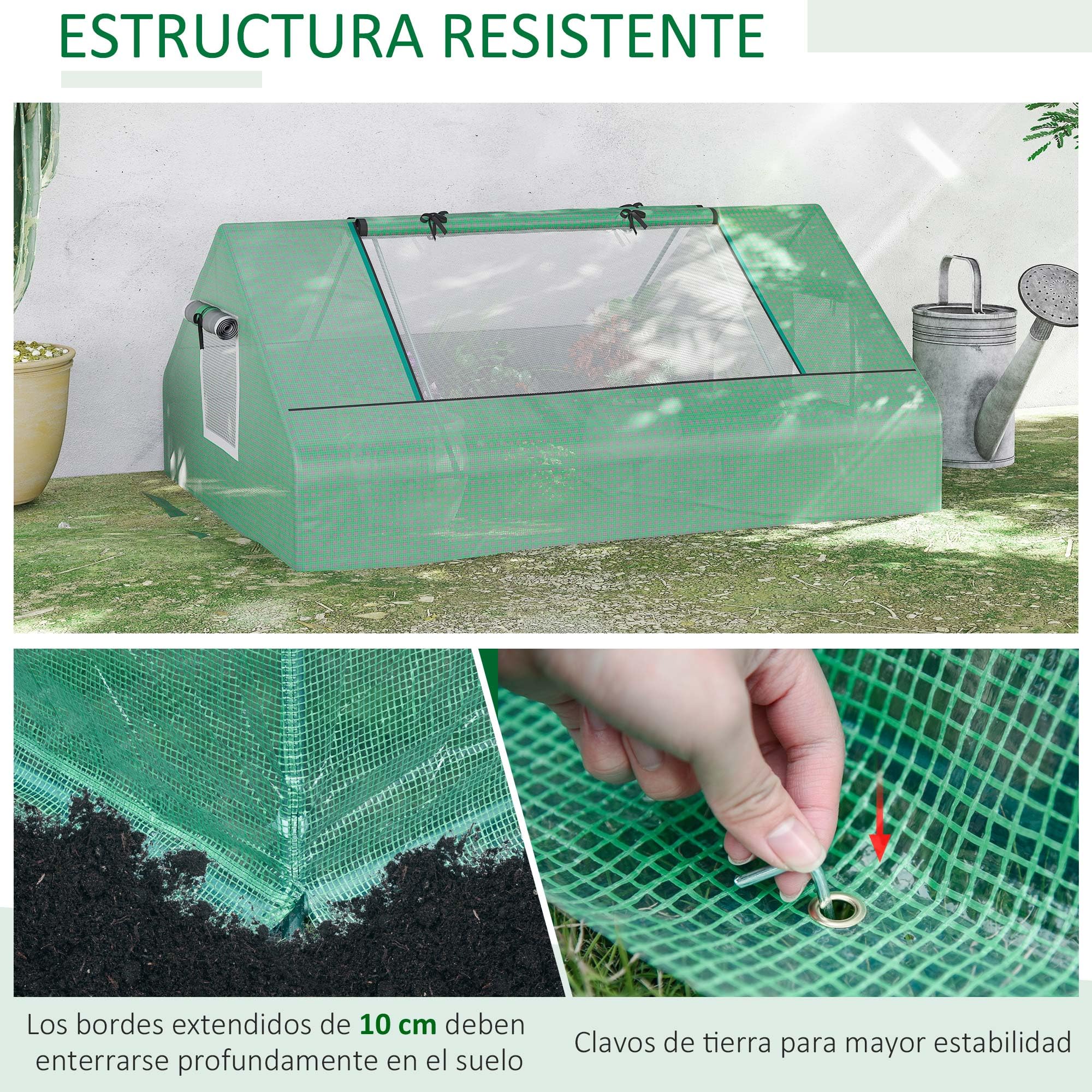Outsunny Invernadero de Exterior, 180x140x80 cm, Invernadero Pequeño con 4 Ventanas Enrollables de Malla, Marco de Acero y Cubierta PE 140g/㎡ Anti-UV para Jardin, Cultivos, Plantas, Verde