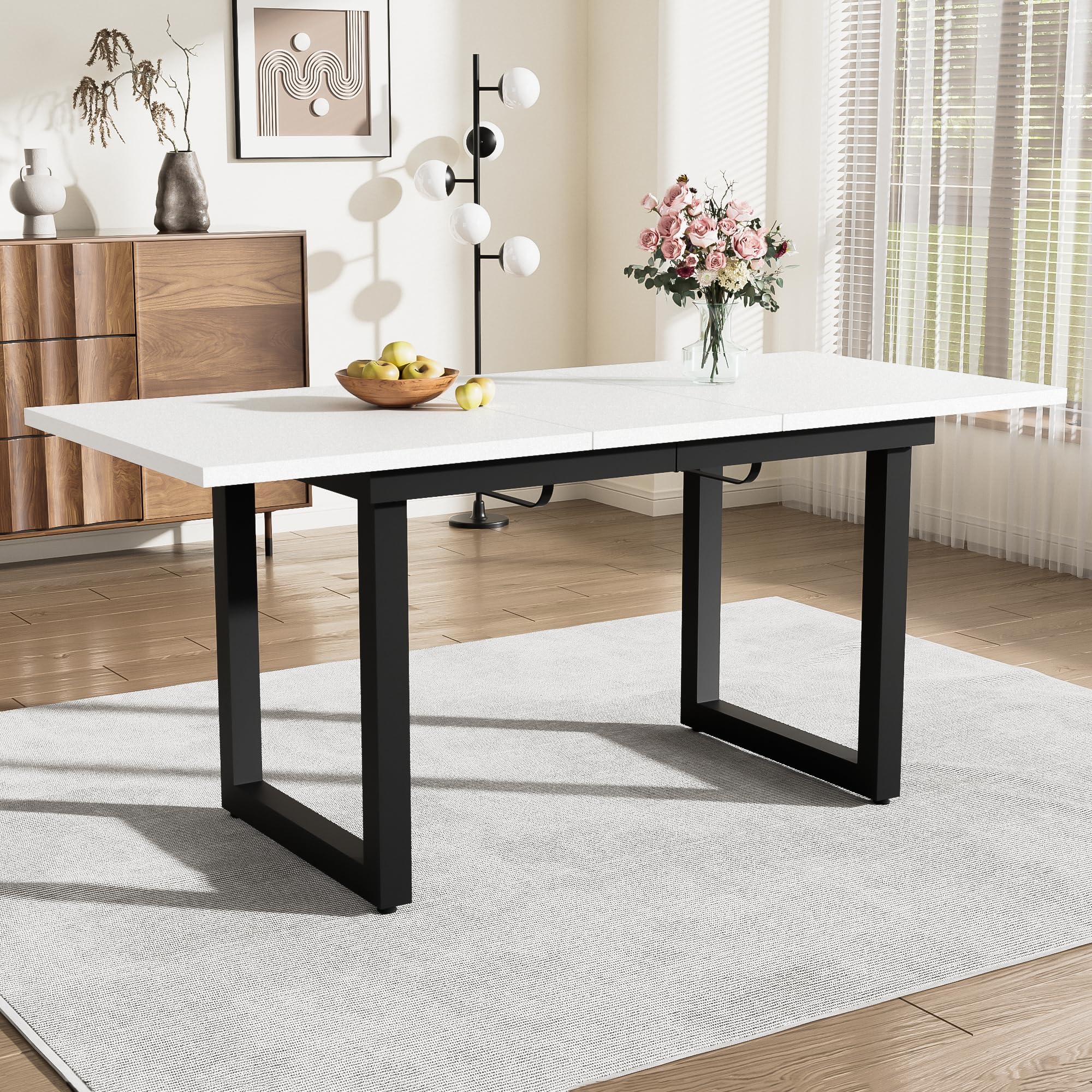 Merax Esstisch 140/180x80x75cm, Ausziehbar Esszimmertisch mit Tischbeine aus Metall, Rechteckiger Küchentisch für Wohnzimmer und Esszimmer, Weiß