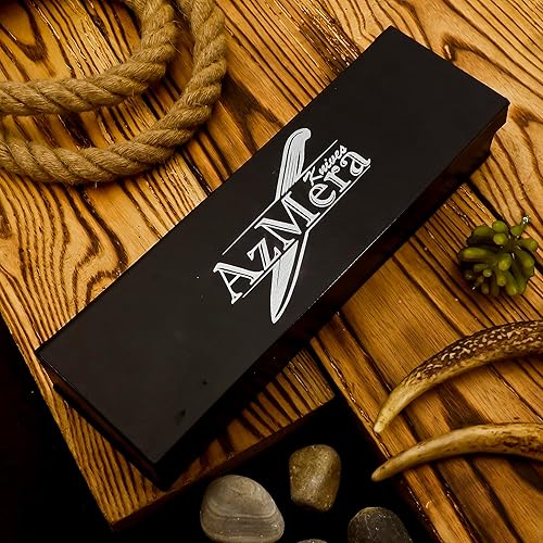 Miniatura 8 de Azmera Bushcraft - Cuchillo de caza con iniciador de fuego, cuchillo de supervivencia de hoja fija de acero inoxidable, cuchillo hecho a mano con