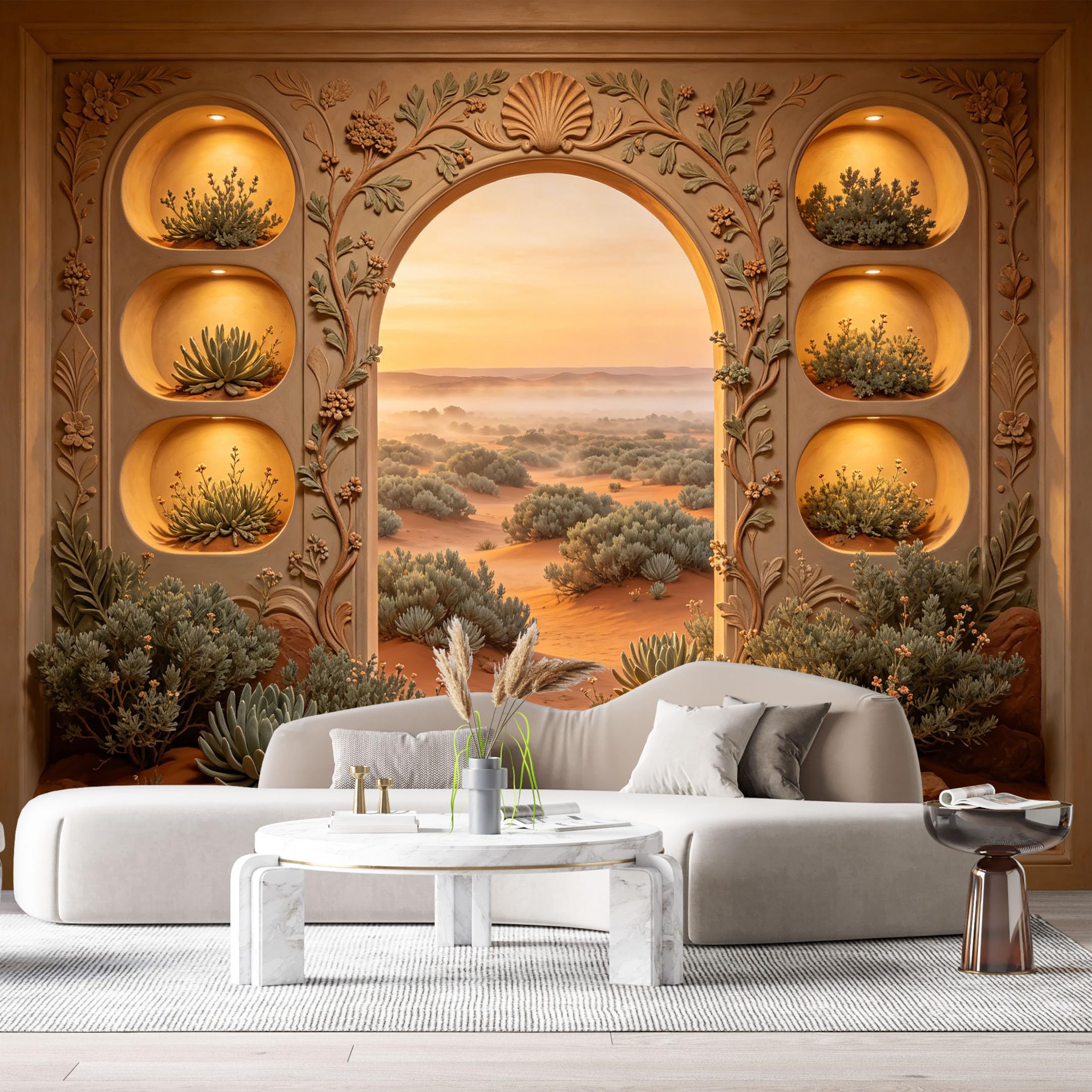 Custom Size Wall Murals Desert Archway Succulent Garden Oil Painting 3D Trompe L'Oeil SelfAdhesiveWall Fabric Removable Wallpaper Wall Decor for Living Room Bedroom Bathroom