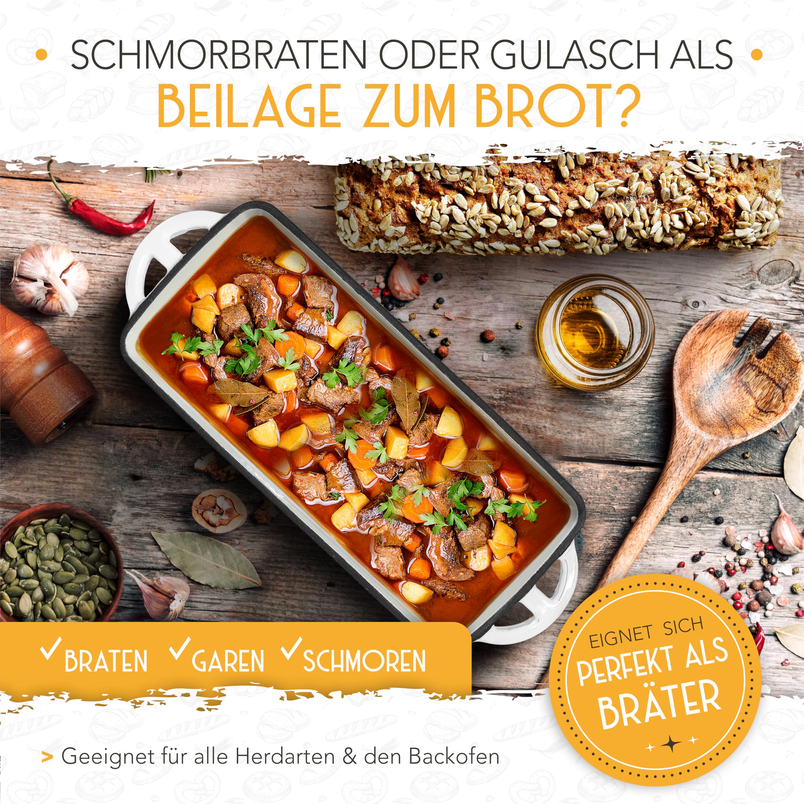 KRUSTENZAUBER Brotbackform aus Gusseisen mit Deckel & Gärkorb eigenes Brot – Ansicht 6