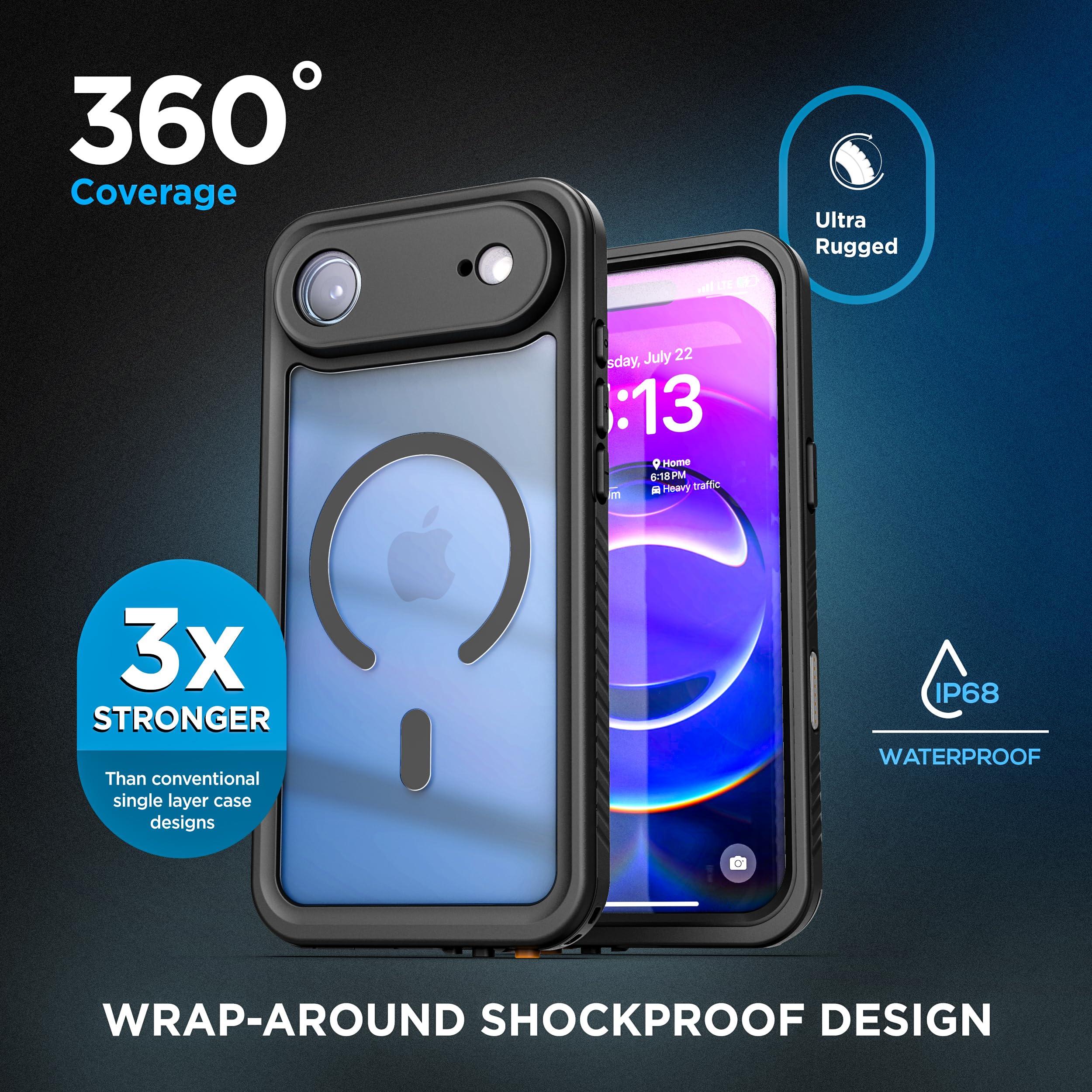 ENCASED per iPhone 17 Air Cover Impermeabile con Pulsante Controllo Fotocamera [IP-68] Custodia Full-Body con Proteggi Schermo Integrato (Compatibile MagSafe)
