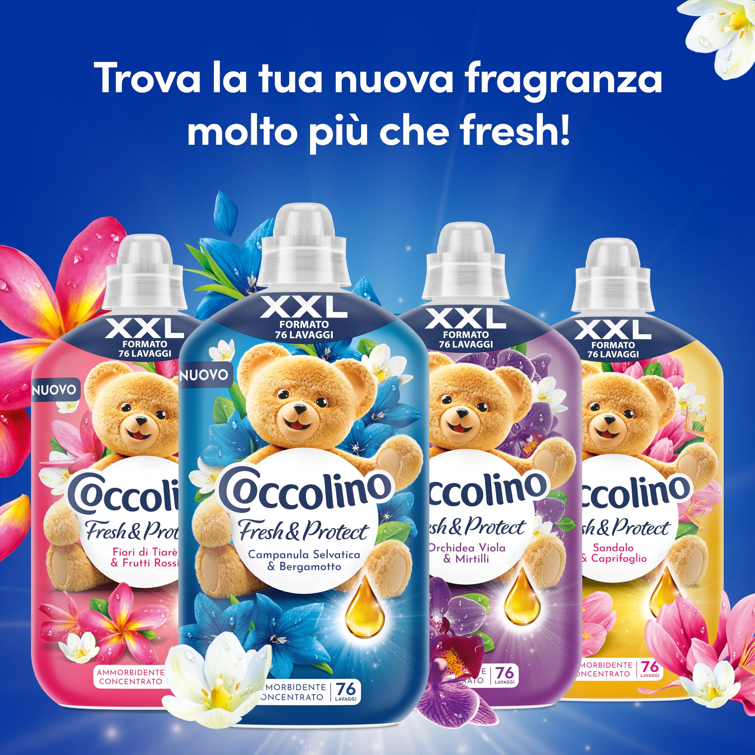 Coccolino Weichspülerkonzentrat Wilde Glockenblume und Bergamotte, Weichspüler Intense Care mit Pro-Faser-Technologie, XXL-Format 456 Waschgänge, 6 Stück à 1750 ml