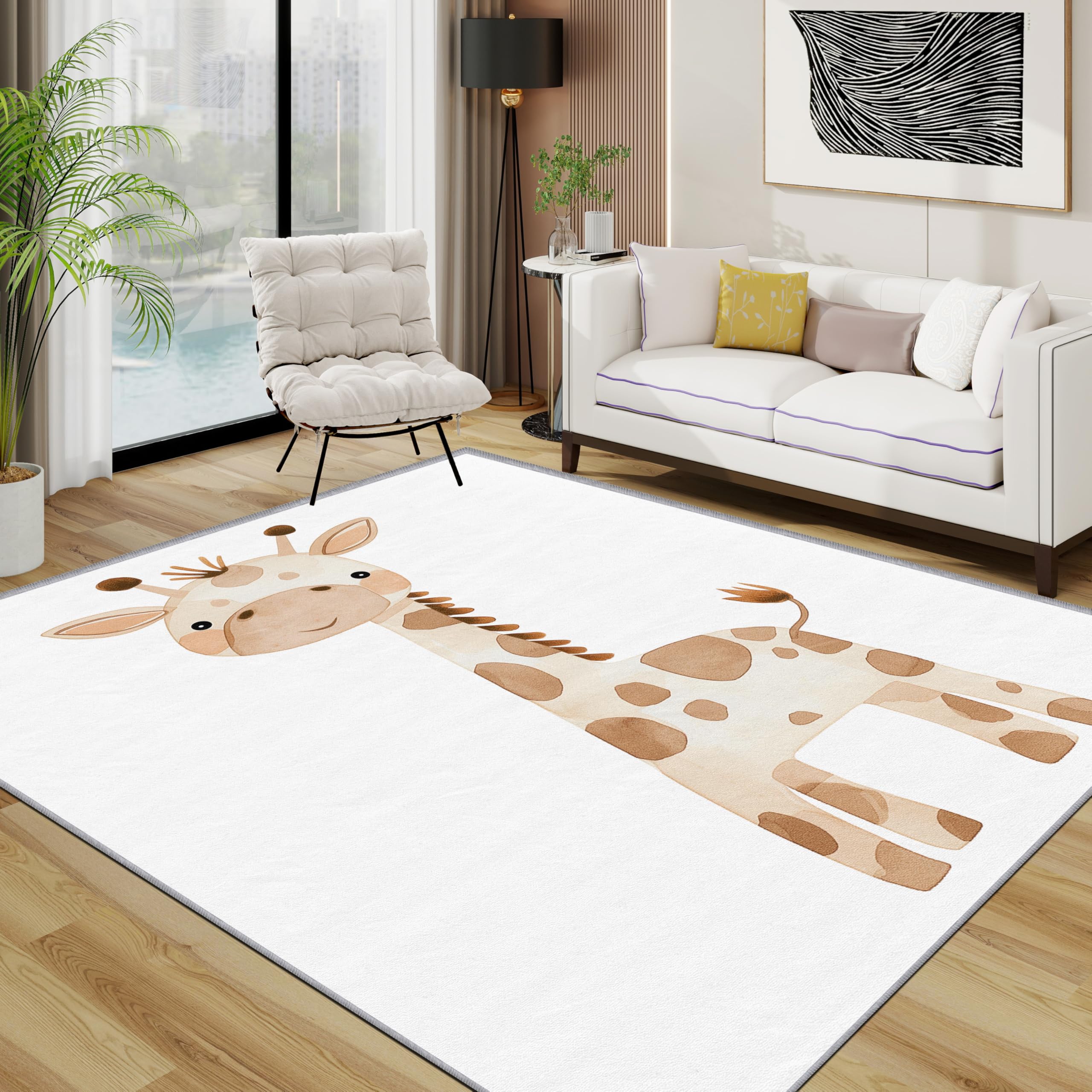 Giraffe Rugs Living Room Large 160x230 - Zoo Animal Safari Bedroom Rug, Cute Cartoon Kids Washable Non Slip Low Pile Carpet, Giraffe Home Decor