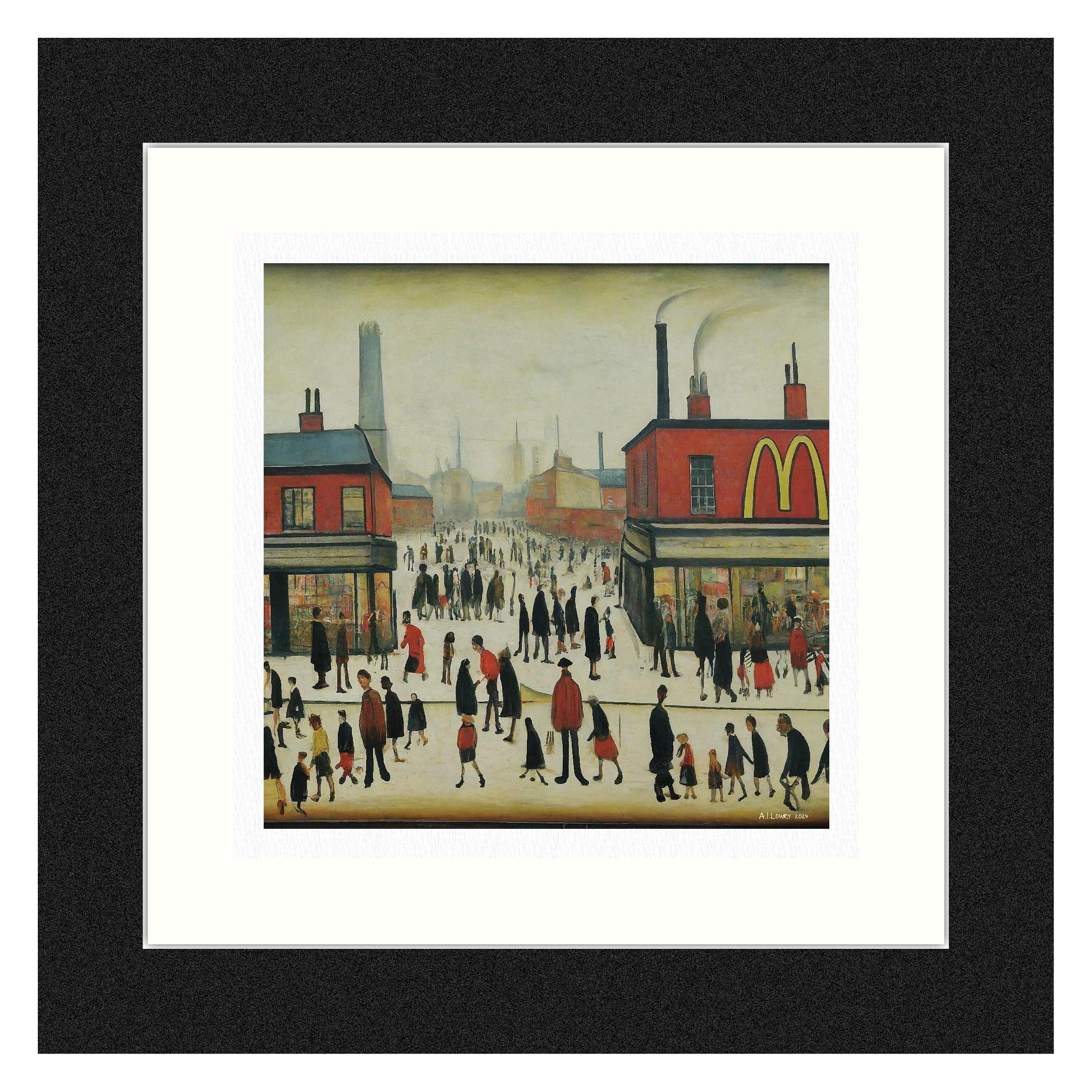 Greetingles Lowry-Style 12"/31cm Square Framed Print. Beautiful Black Ash Frame (Lowry, McDonald's) — image 1