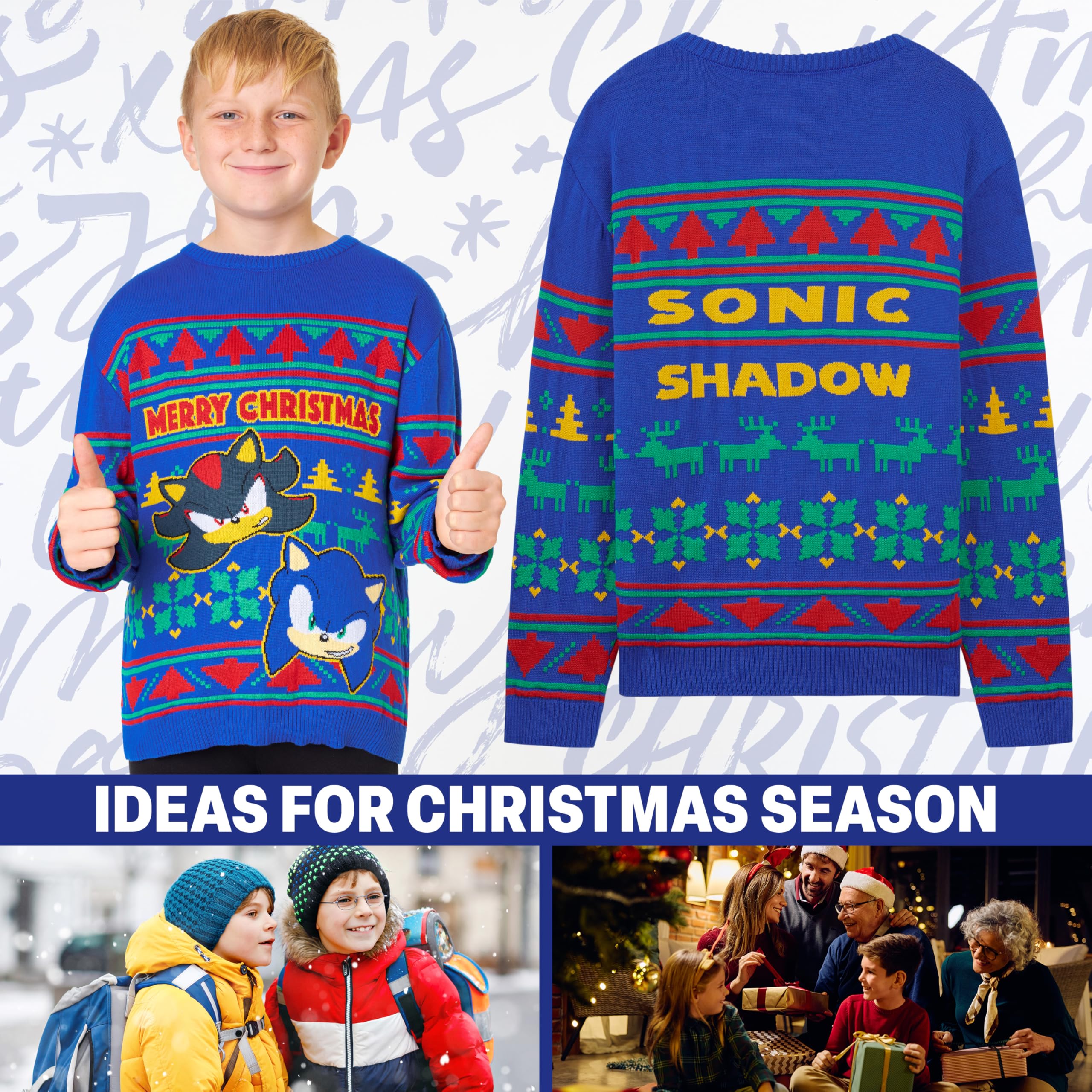 Get Trend Sonic The Hedgehog Jersey Navideño Niño, 4-10 Años, Sueter de Navidad con Diseño de Sonic y Shadow, Ropa Infantil, Regalo Gamer