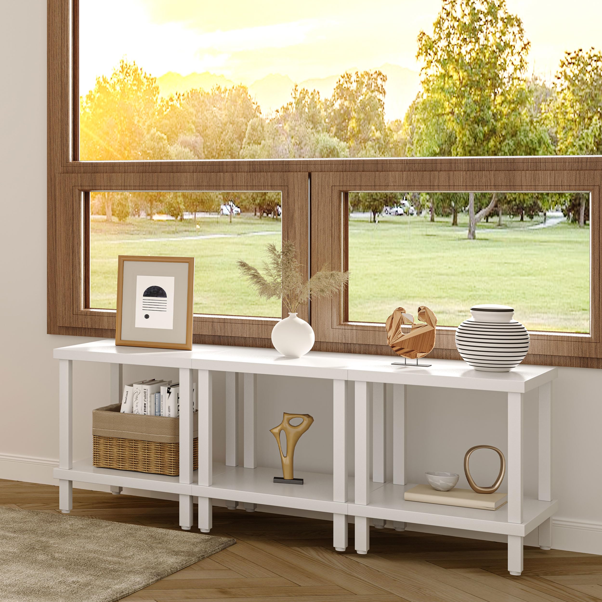 Mesa Auxiliar Pequeña de Madera Ideal para Salón o Dormitorio Medidas 60x30x58cm Mesa Centro a Dos Niveles Elegante y Funcional Rectangular Blanco LET511W