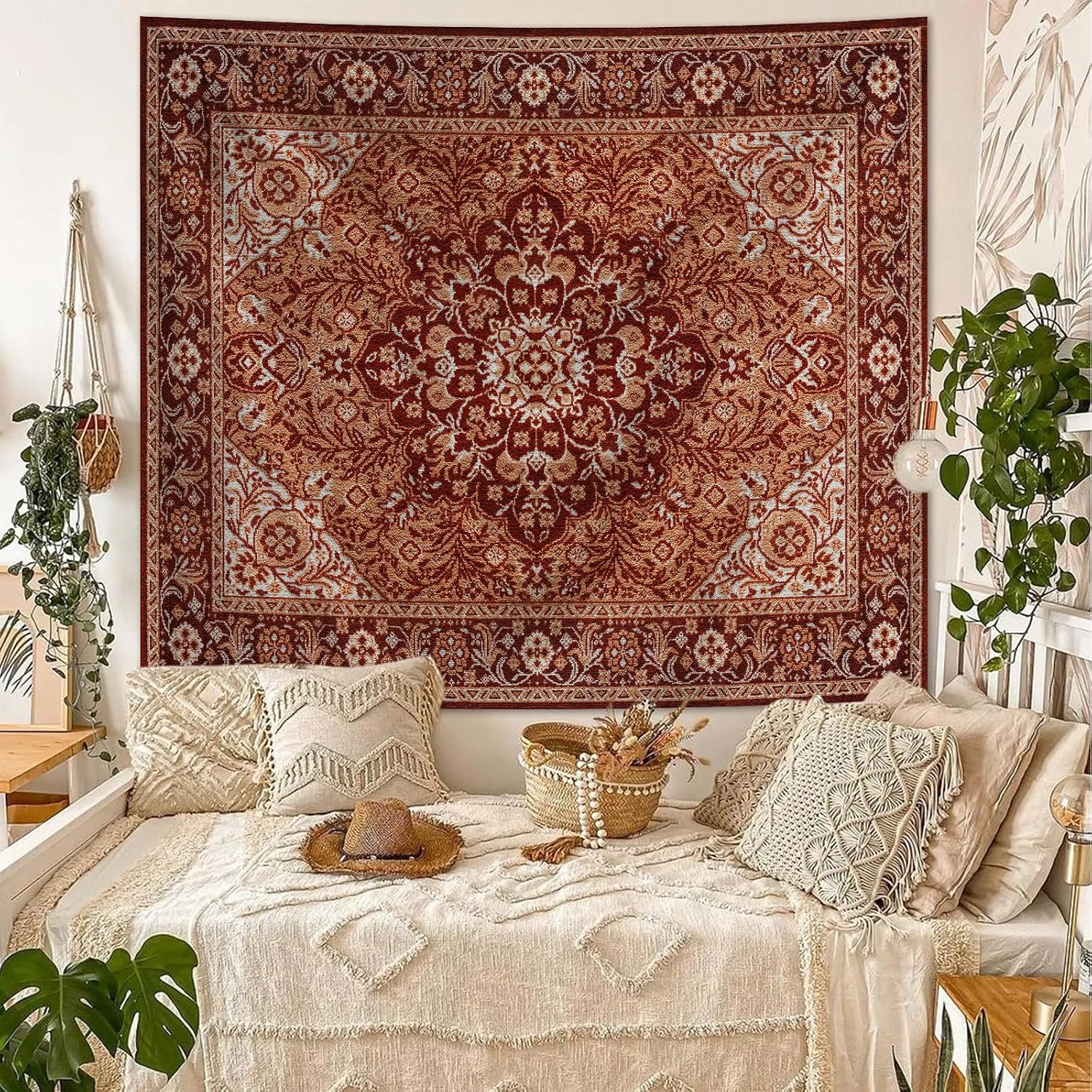 Tichgeim Boho Mandala Tapestry Wall Hanging for Bedroom,Hippie Aesthetic Bohemian Vintage Wall Art for Living Room Decor,Indian Floral Flower Medallion Wall Decor for Dorm 60" L x 51" W