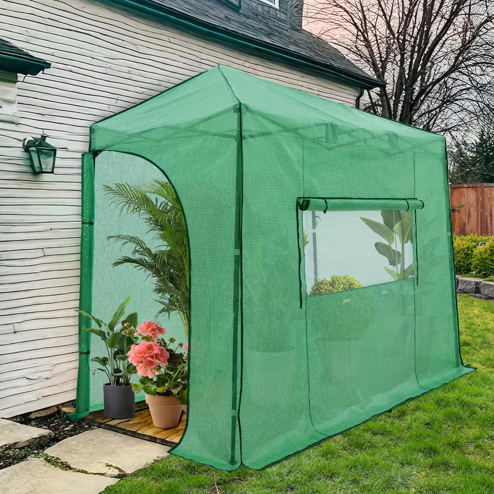 EAGLE PEAK 10x5 Easy Setup Pop Up Greenhouse, Lean-to Design, Clear/Green