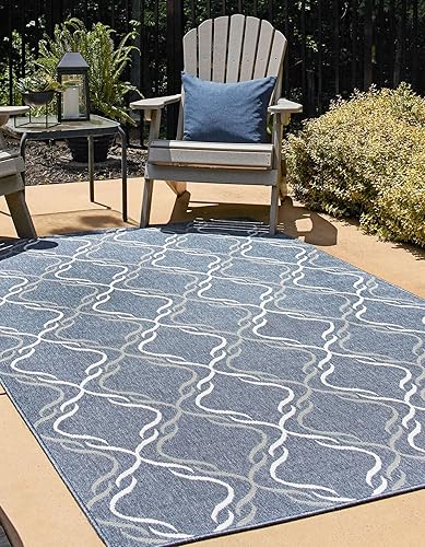 Miniatura 3 de Unique Loom Outdoor Trellis Collection - Alfombra rectangular de 4 pies 1 pulgada x 6 pies 1 pulgada, color azul marinomarfil