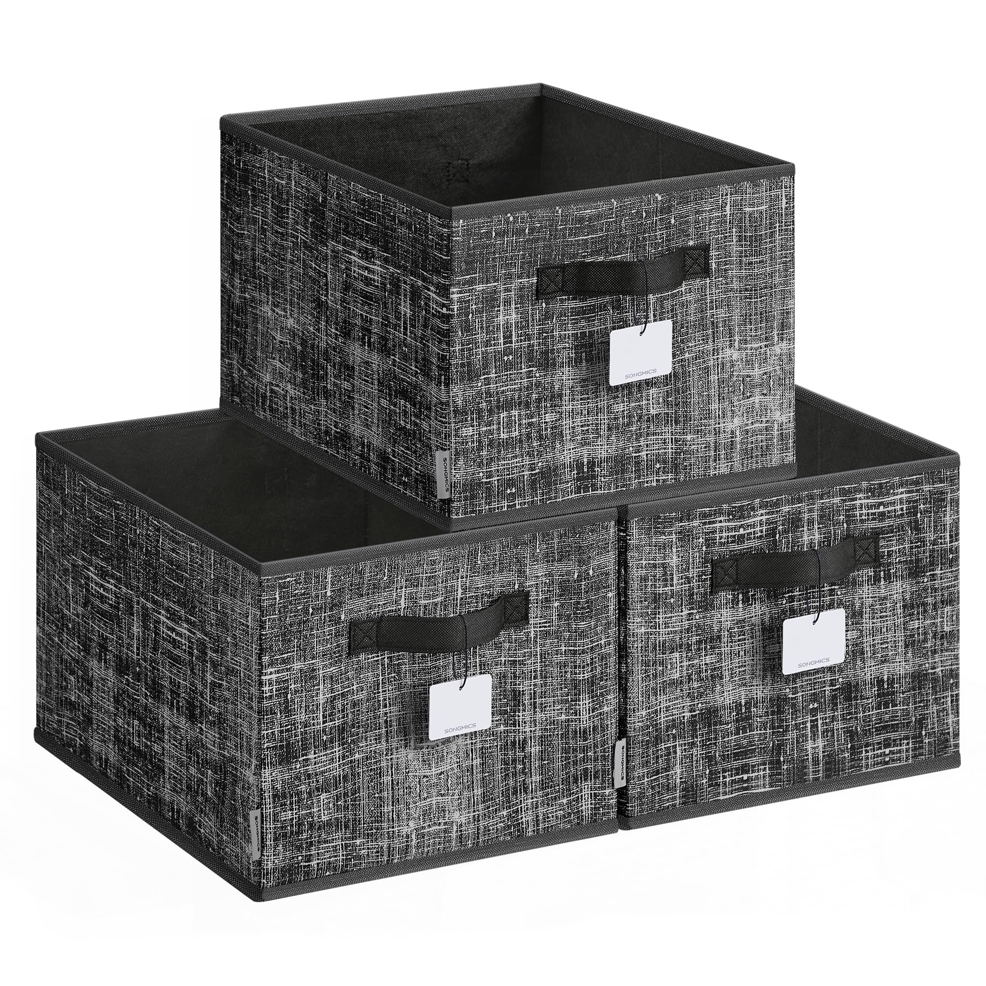 SONGMICS Collapsible Storage Boxes, Set of 3 Fabric Storage Baskets, 40 x 30 x 24 cm, Wardrobe Storage Organisers, 2 Handles