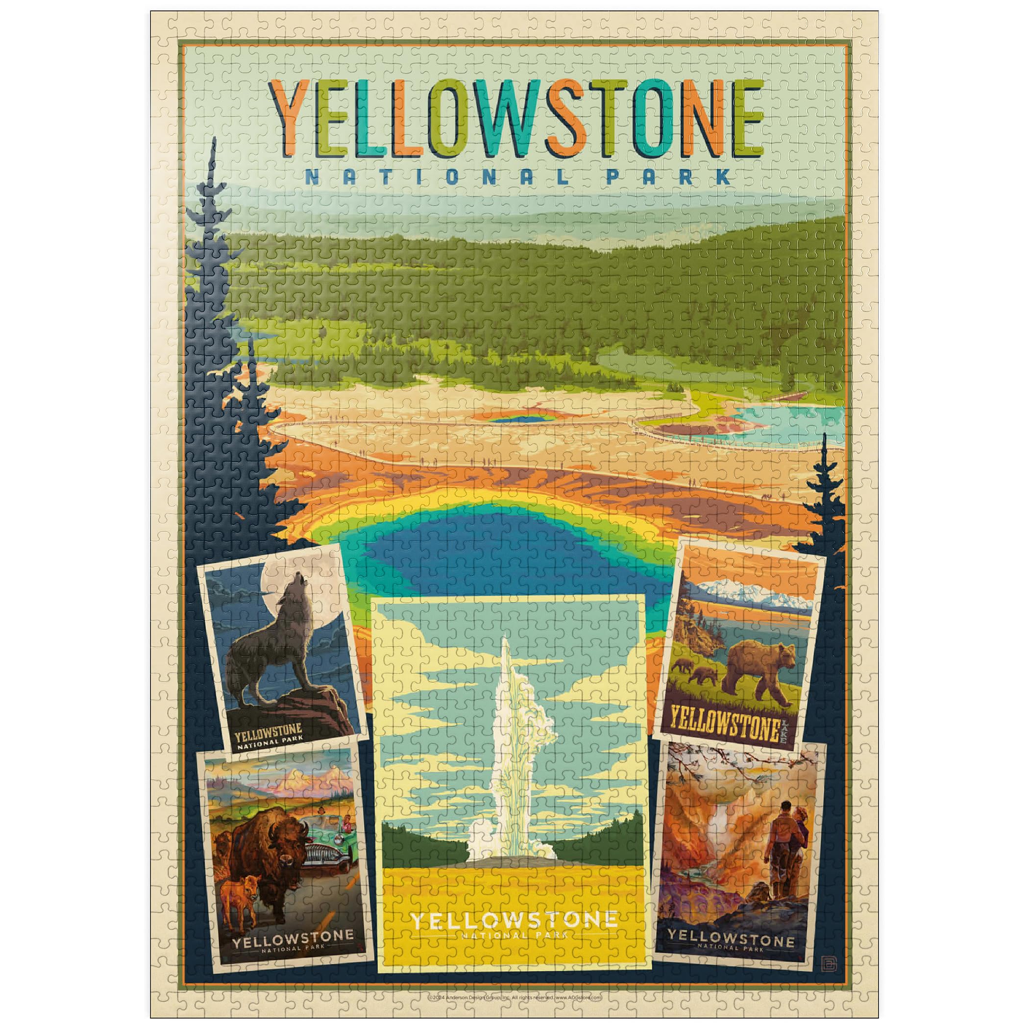 MyPuzzle Yellowstone National Park: Collage Print, Vintage Poster - Premium 1000 Piece Jigsaw Puzzle for Adults