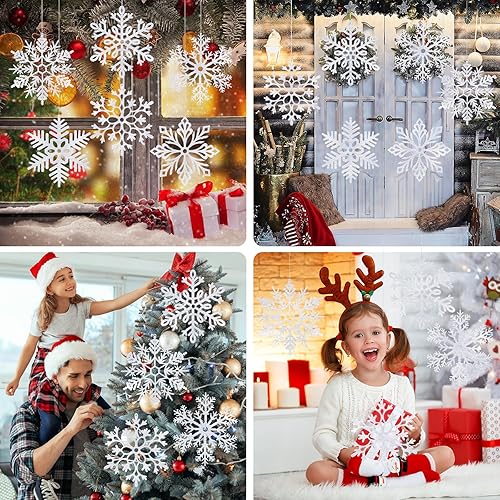Miniatura 2 de Adorno de copos de nieve grandes de AORZIT de 12 pulgadas, adornos de Navidad de gran tamaño con purpurina, decoraciones gigantes de copos de nieve
