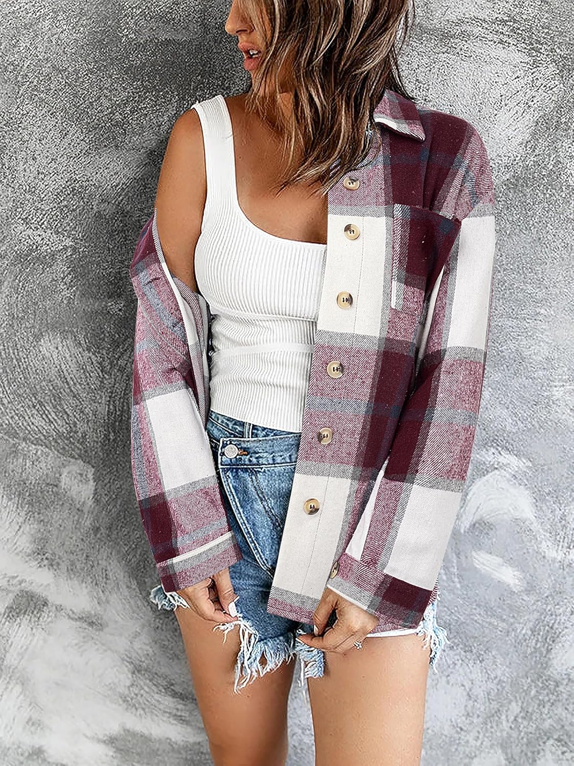 Zeagoo Women Flannel Shacket Jacket Plaid Button Down Long Sleeve Shirt Fall Outfits 2026 - Image 2