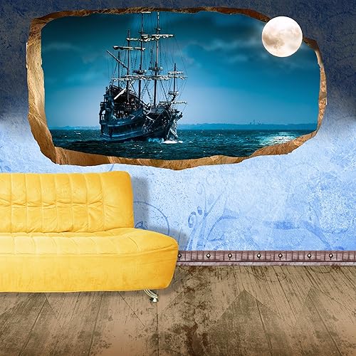 Miniatura 3 de Startonight 3D Mural Wall Art Photo Decor Moon and Ship Amazing Dual View Surprise - Papel tapiz de pared grande de 32.28 x 59.06 pulgadas, para
