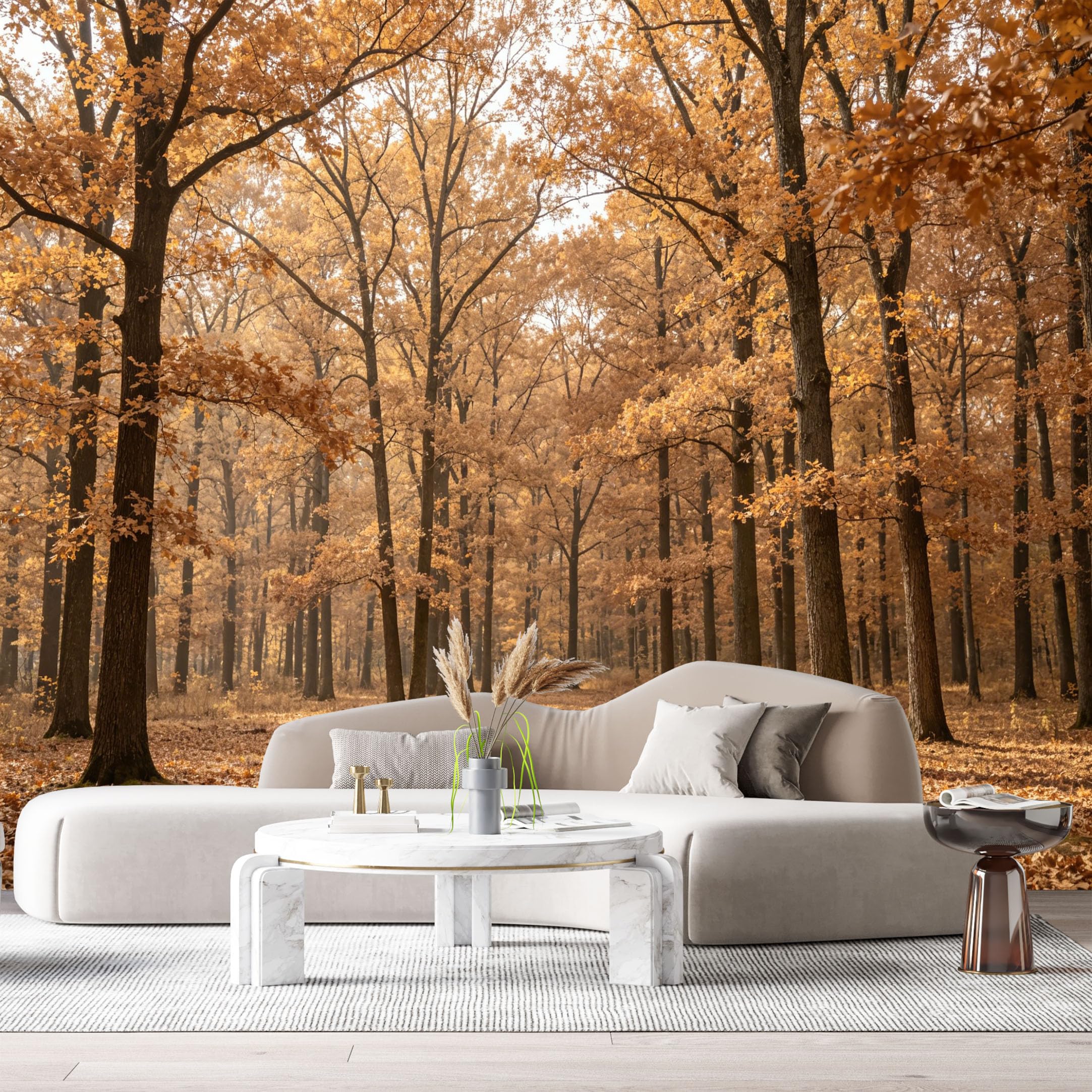 Custom Size Wall Murals Autumn Forest Landscape Golden Trees Fallen Leaves Path Botanical SelfAdhesive Wall Fabric Removable Large Wallpaper for Photo Living Room