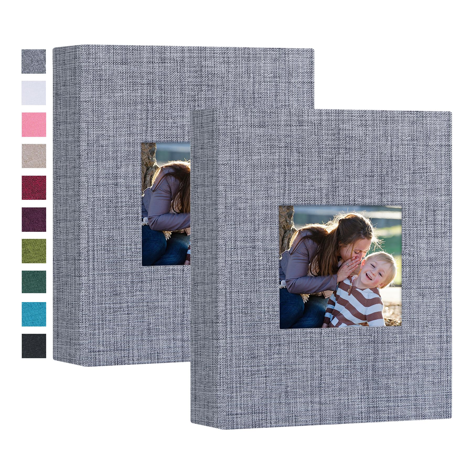 Mublalbum Paquete de 2 pequeños álbumes de fotos de 4 x 6 pulgadas, cubierta de lino con ventana de exhibición, mini libro de imág