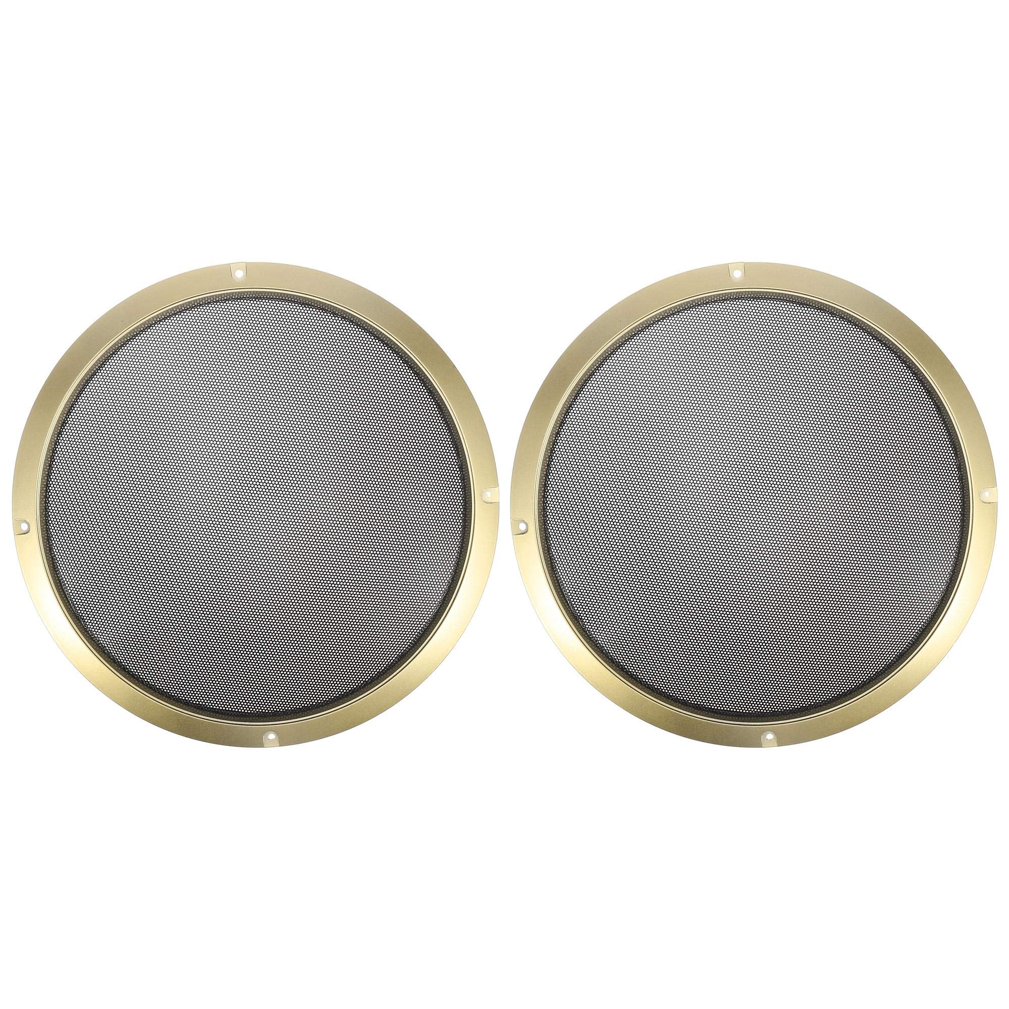 X AUTOHAUX 2pcs 11" Gold Tone Car Audio Speaker Cover Mesh Subwoofer Grill Horn Glossy Guard Protector