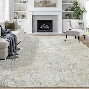 8x10 Area Rugs for Living Room Rug Washable: Abstract Large Rug for Dining Room Bedroom Carpet Non Slip 8 by 10 Indoor Modern Nursery Home Office Beige Grey