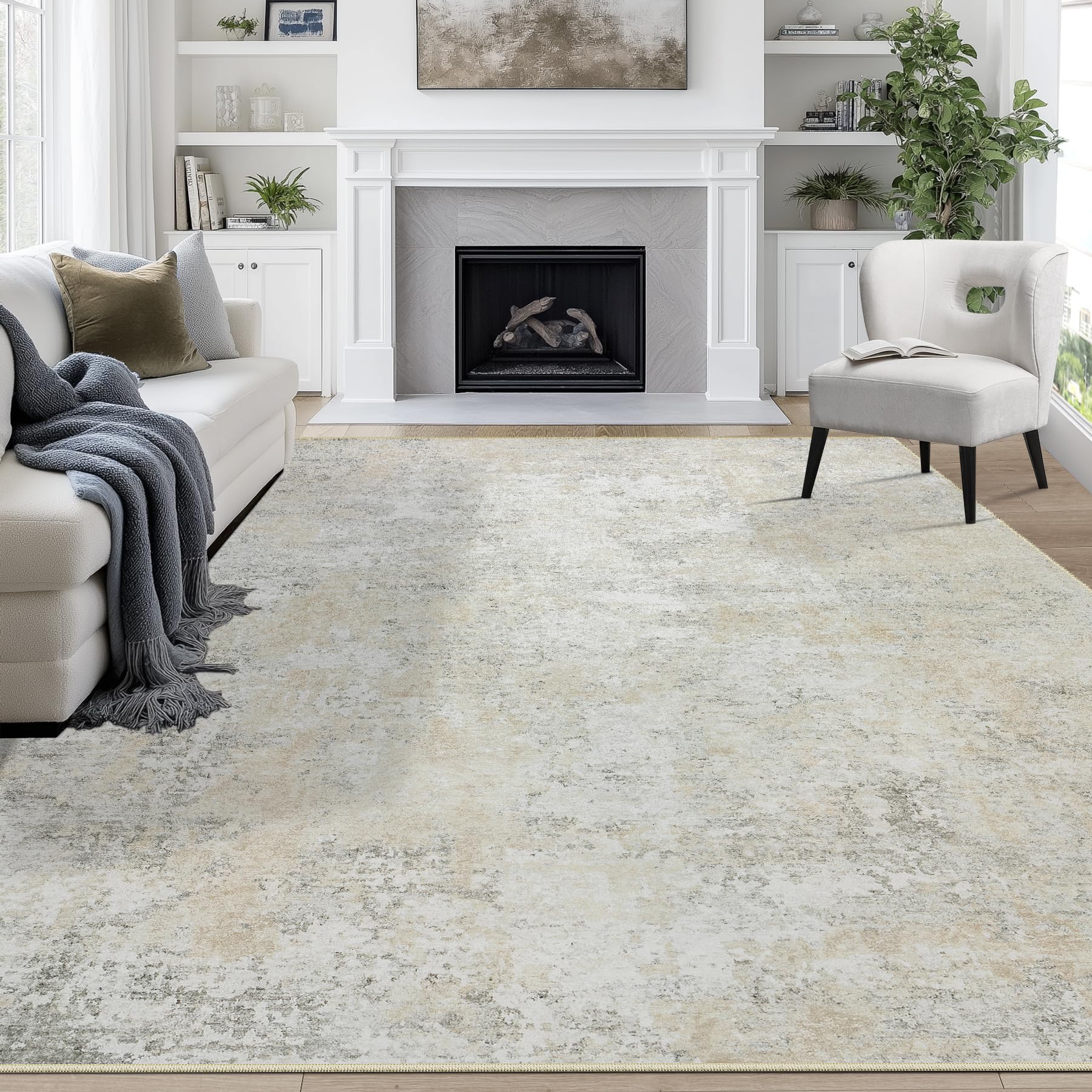 9x12 Area Rugs for Living Room Rug Washable: Abstract Large Rug for Dining Room Bedroom Carpet Non Slip 9 by 12 Indoor Modern Nursery Home Office Beige Grey — image 1