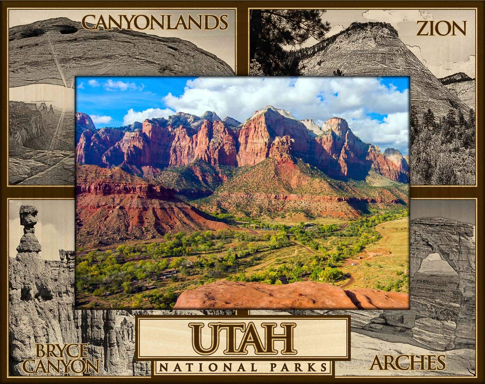 Saddle Mountain Souvenir Utah National Parks Laser Engraved Wood Picture Frame Landscape (4 x 6)