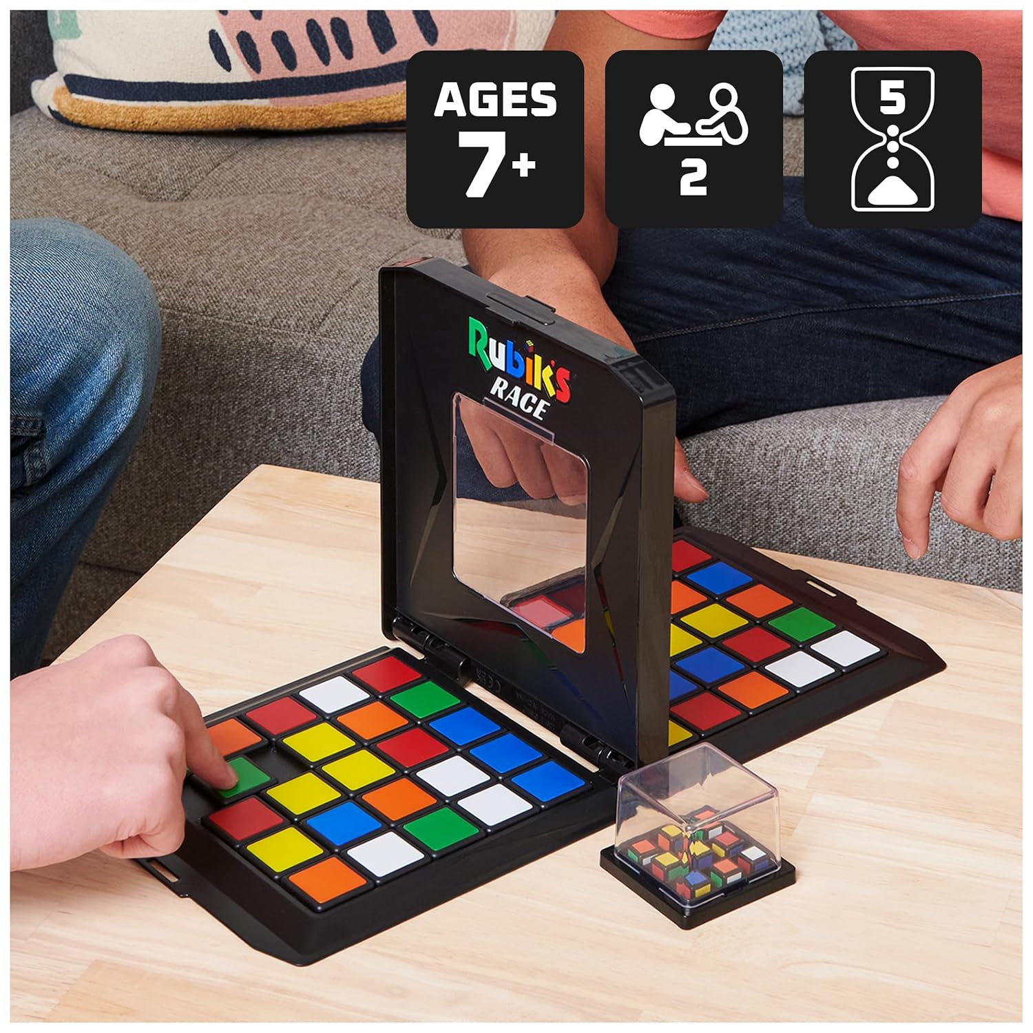 Rubik's Race 3x3 Classic Edition Board Game, 2 Players, Ages 7 and Up, Plastic, Sequential Movement Puzzle, 9 Pieces, 1 Count