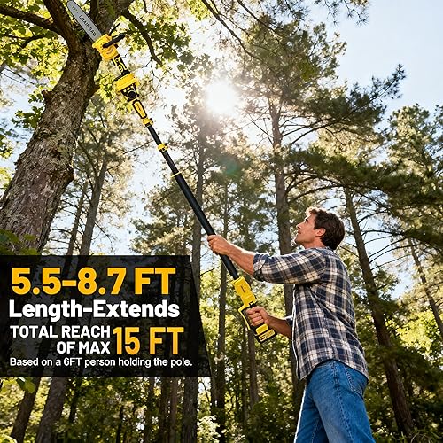 Miniatura 4 de Combo de sierra de poste inalámbrica de 8 pulgadas  10 pulgadas + recortadora de setos de 20 pulgadas (ideal para podar y recortar ramasarbustos),