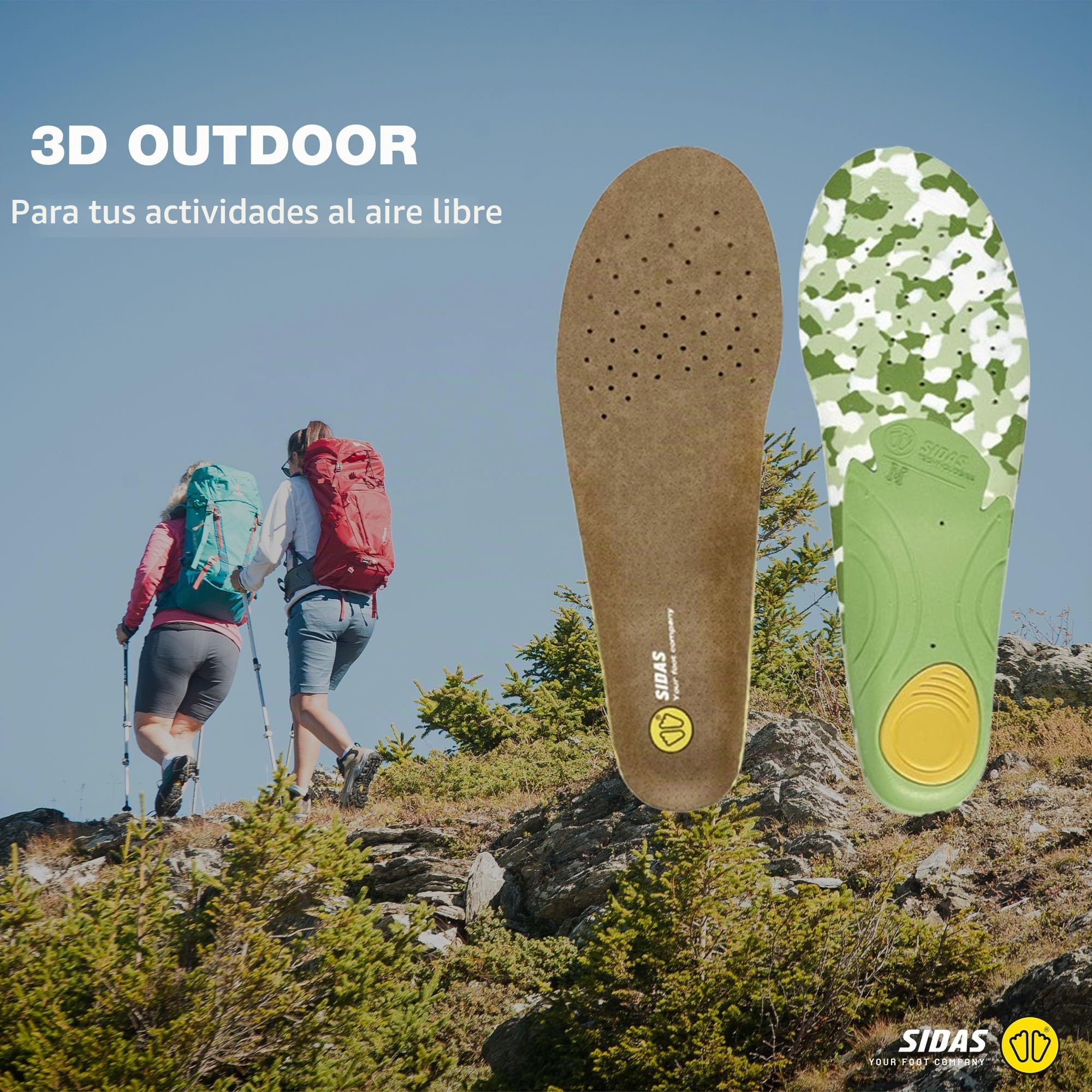Sidas Outdoor 3D Plantillas Senderismo y actividades al aire libre, Transpirabilidad y confort óptimos