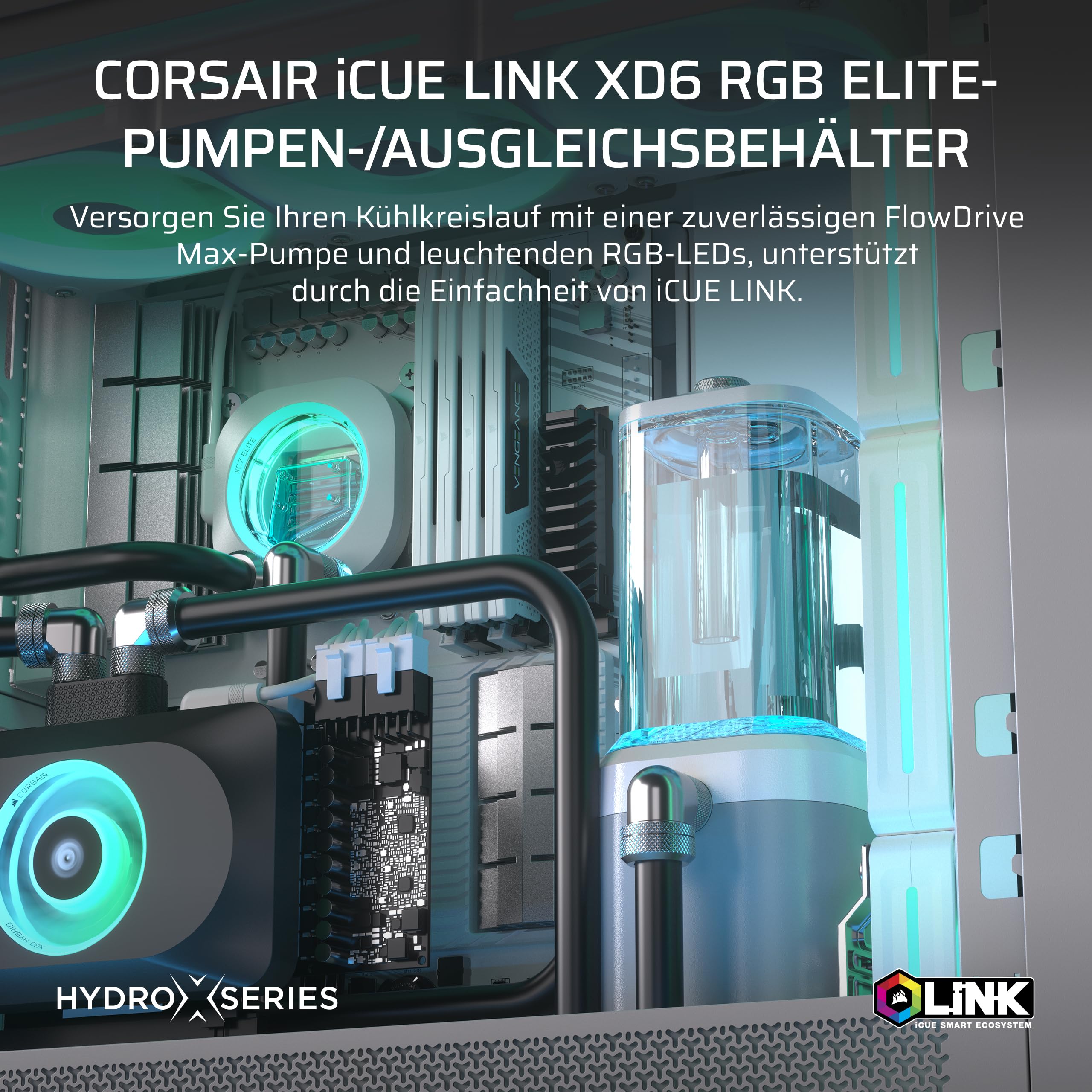 CORSAIR iCUE LINK XD6 RGB Elite Pumpen-/Behältereinheit – FlowDrive Max-Pumpe, Integrierter Temperatursensor, 22 Adressierbare RGB-LEDs – Weiß