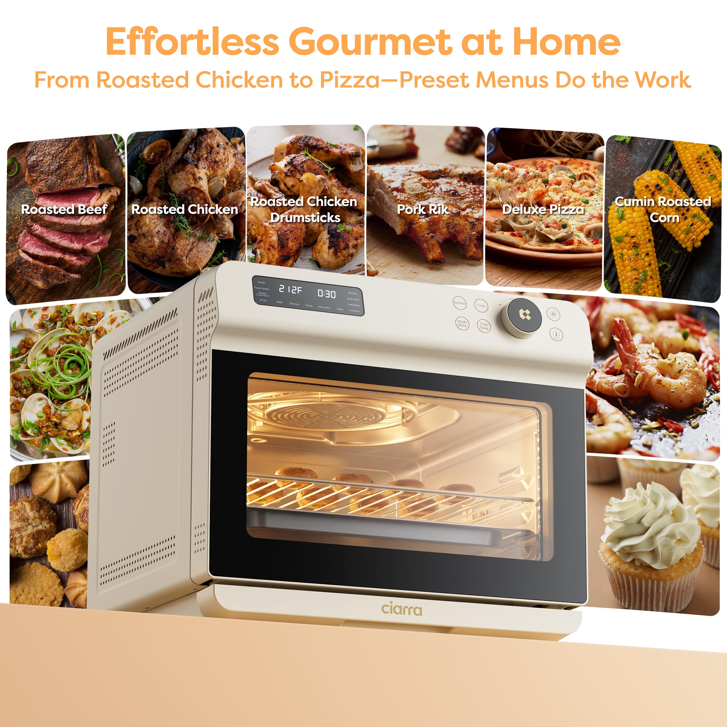 CIARRA 12-in-1 Countertop Steam Oven with Air Fryer, 25.4QT Nosh Oven Pro | Convection Toaster Oven with Rapid Steam & Steam Bake | Air Fry, Dehydrate, Ferment, Self-Clean & Delay Start