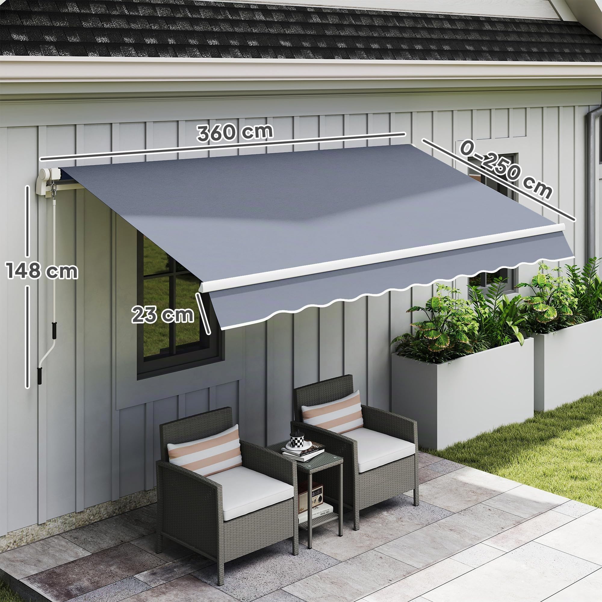 Outsunny Tenda da Sole 3.6x2.5 m con Braccio Avvolgibile Grigio Scuro